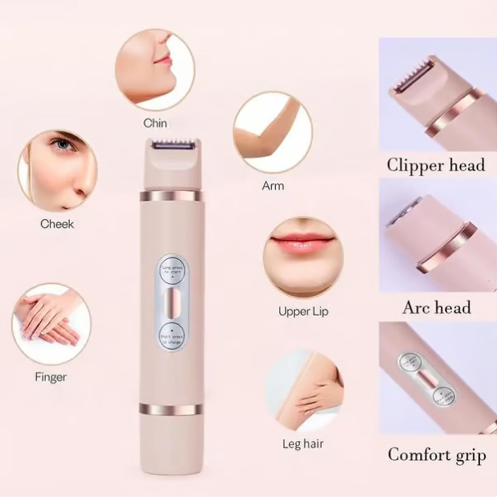 2 in 1 Electric Shaver for Women - Dual Head Waterproof Wet/Dry Lady Shaver for Face, Underarms & Legs | Painless Hair Removal | Travel & Gym Use (Pink)