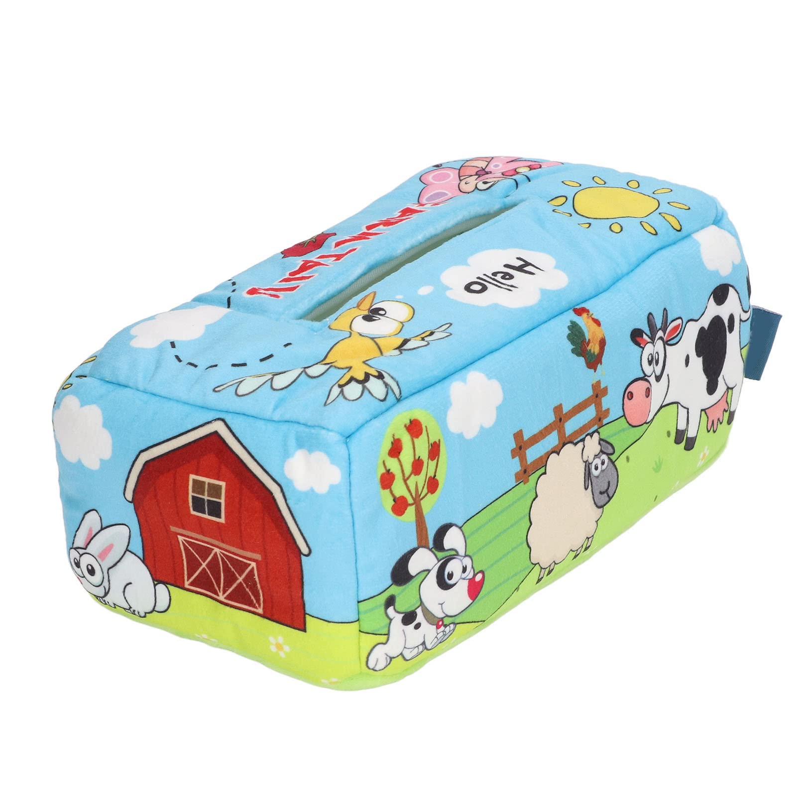 Drfeify Plush Tissue Box Toy - High Contrast Farm Pattern Educational Baby Toy for Sensory Development | Perfect for Newborns, Infants & Toddlers | Great for Playtime, Learning & Nursery Decor
