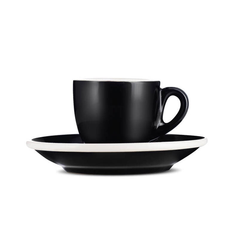 Premium Black Porcelain Espresso Cup & Saucer Set (2oz/70ml) - Durable Ceramic Coffee Cups for Espresso, Cappuccino & Latte - Perfect for Home Cafes, Coffee Shops & Gifts