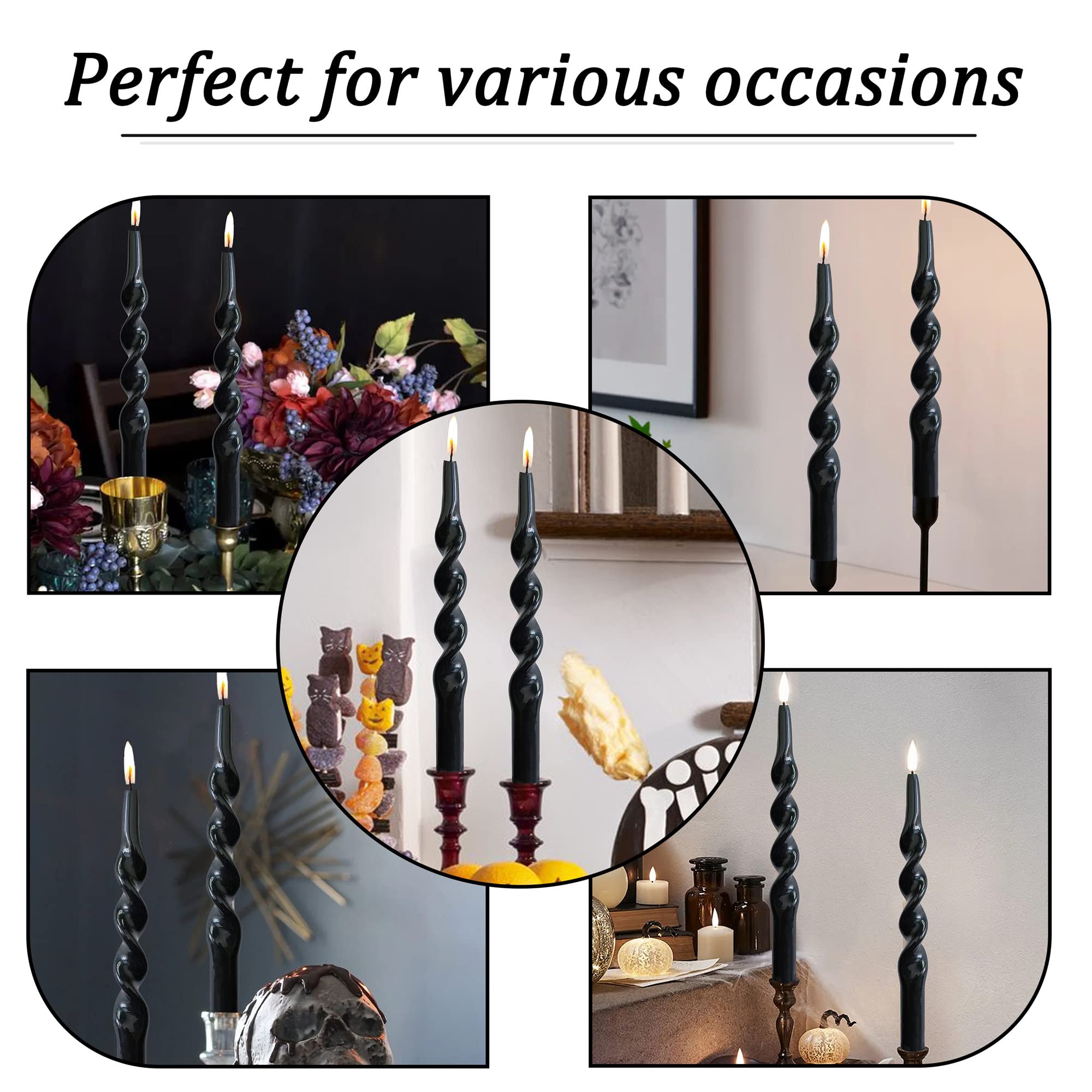 Elegant Black Taper Candles - 2 Pack 10 Inch Tall Spiral Twist Candlesticks for Religious Ceremonies, Romantic Dinners & Housewarming Gifts | Premium Dinner Table Decor & Home Decoration