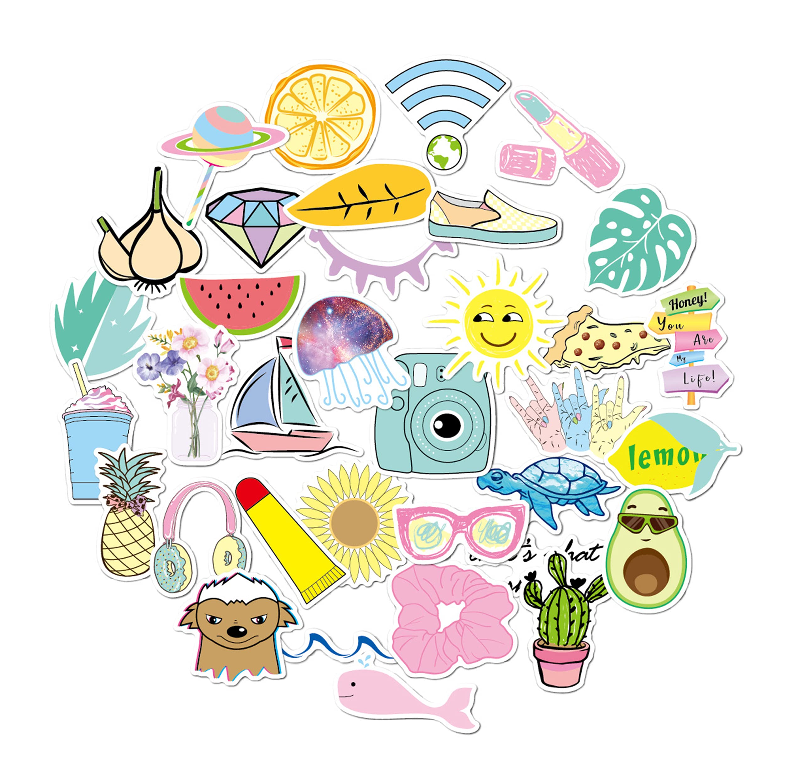 35pcs Colorful VSCO Waterproof Stickers - Cute Vinyl Decals for Water Bottles, Hydro Flask, Laptop, Skateboard & Phone - Trendy Stickers for Teens, Kids, Boys & Girls - Perfect for School, DIY Crafts & Personalizing Accessories