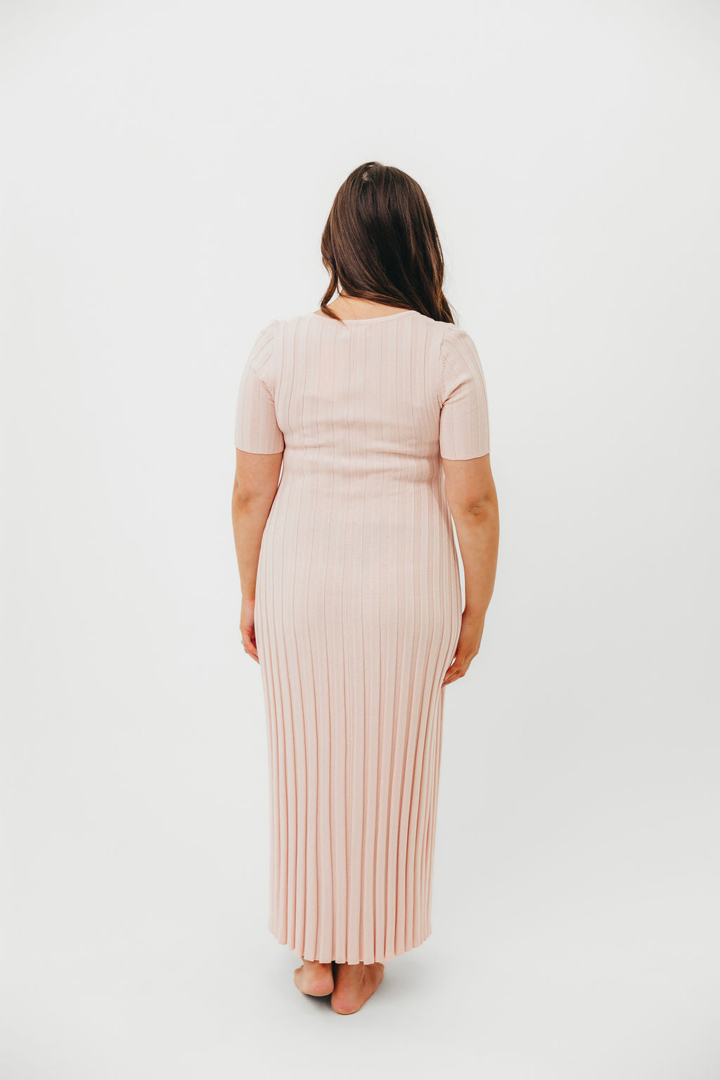 Oakley Ribbed Maxi Dress in Light Pink - Bump Friendly Maternity Dress for Women, Comfortable Stretchy Pregnancy Dress for Everyday Wear, Perfect for Baby Showers & Maternity Photos
