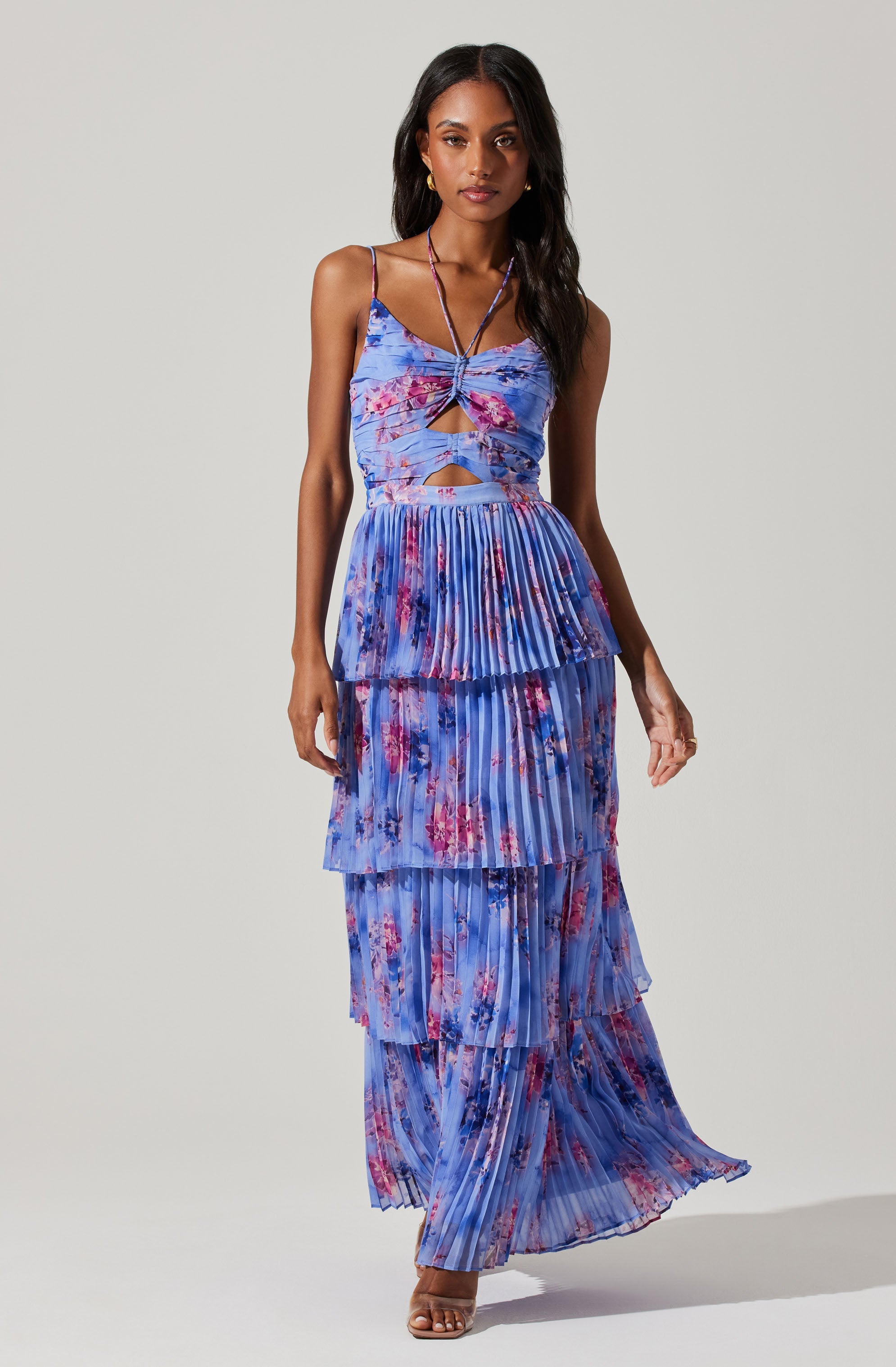 Daytona Pleated Floral Maxi Dress for Women - Summer Beach Boho Long Dress with Side Slit - Perfect for Vacations, Weddings & Date Nights
