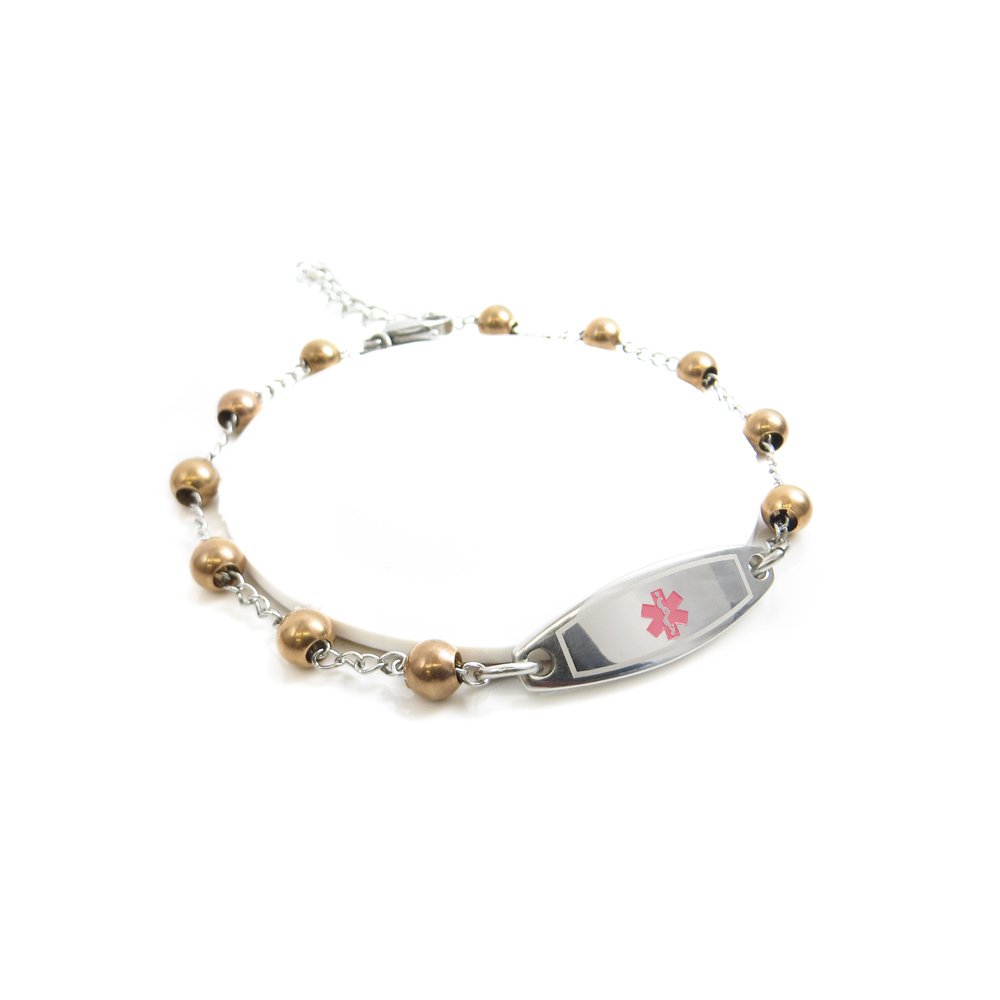 Engraved Medical Alert Bracelet for Adults - Stainless Steel Bead Chain - Extra Small Size - Perfect for Diabetes, Allergies & Emergency ID