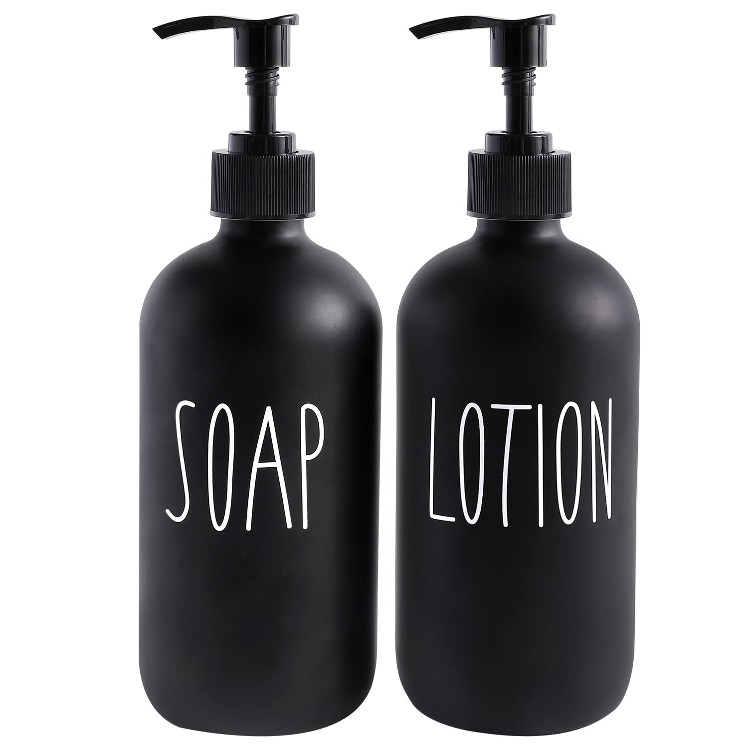 Matte Black Soap Dispenser Set with Lotion Pump - Farmhouse Style Bathroom Decor for Sink Countertop, Vanity & Guest Bath