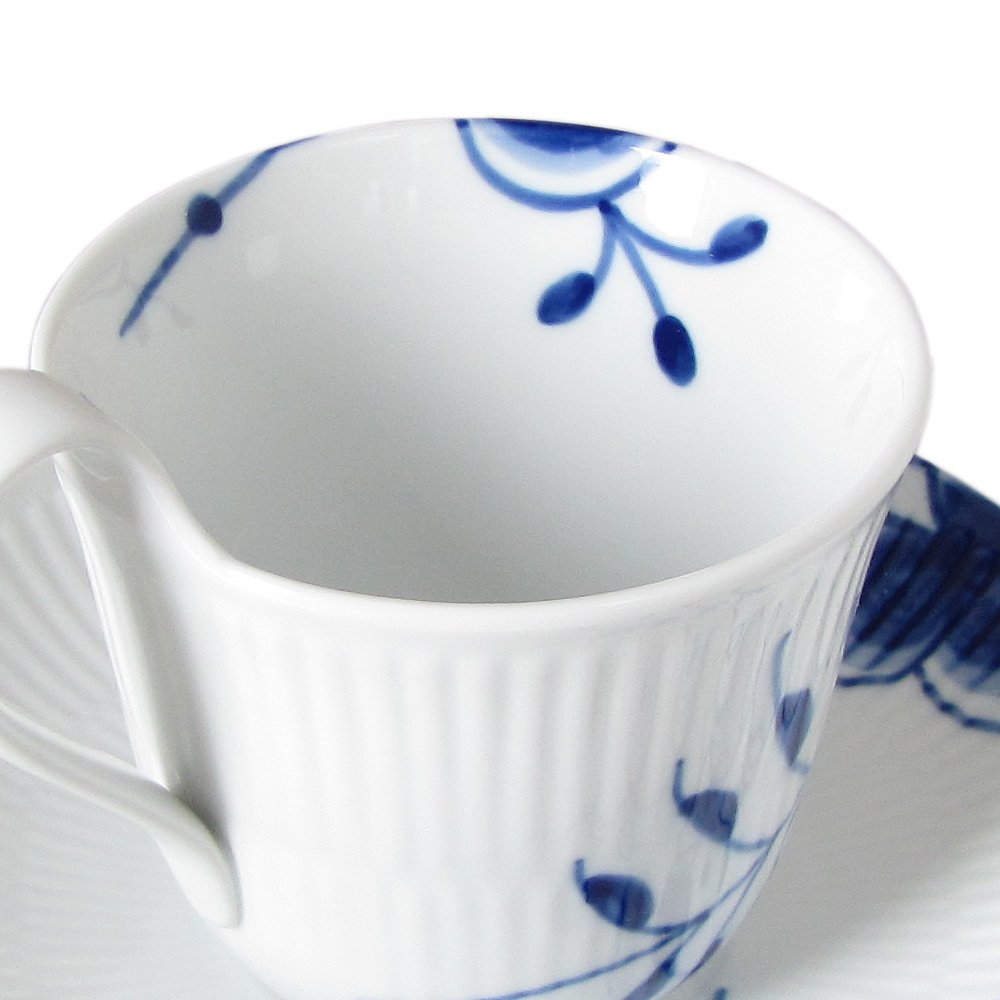 Royal Copenhagen 1016909 Blue Fluted Mega High Handle Cup & Saucer Set - 8.5 fl oz (240 ml) White Porcelain - Elegant Wedding Gift & Anniversary Present - Perfect for Afternoon Tea, Bridal Showers & Home Decor