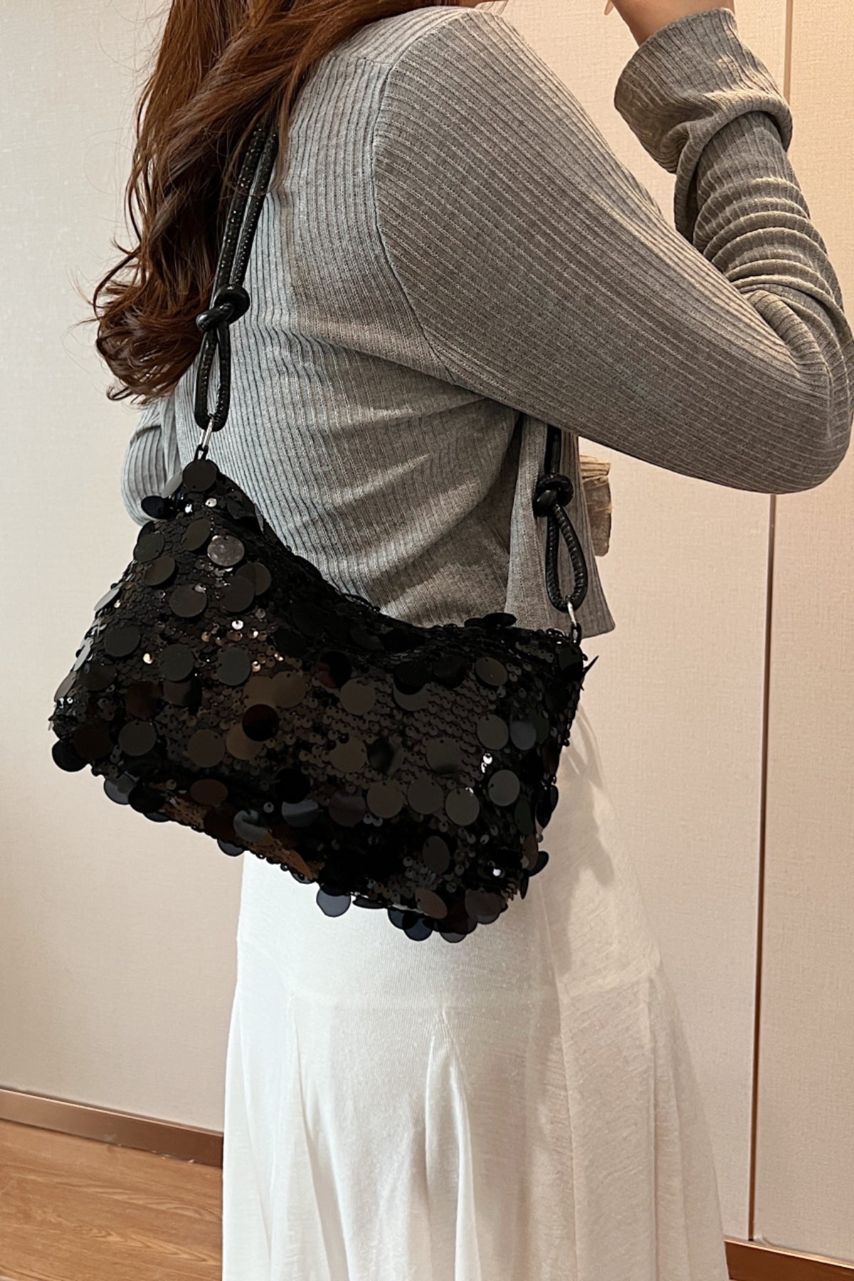 Sparkly Sequin Knotted Straps Shoulder Bag for Women - Elegant Evening Clutch, Perfect for Parties, Weddings & Night Out