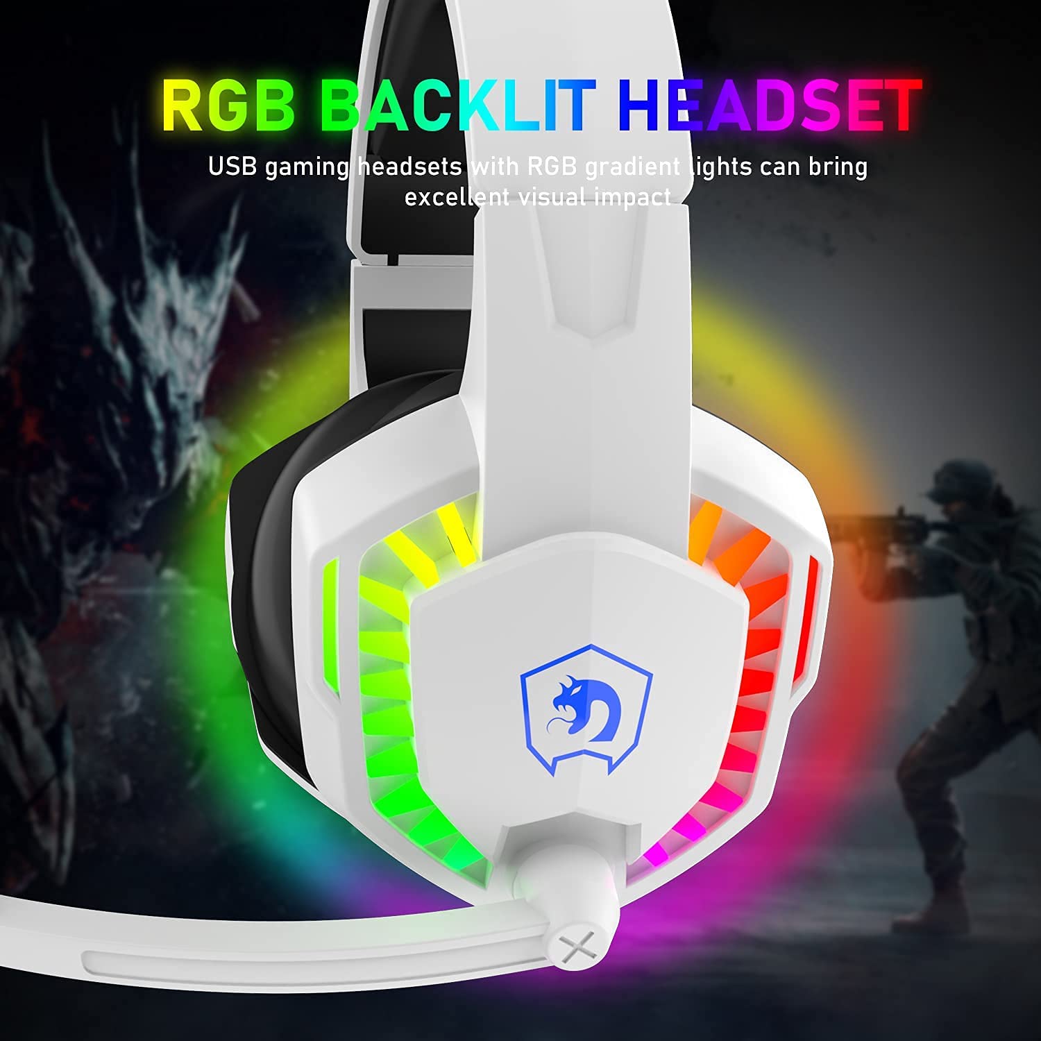 RGB Gaming Headset with Noise-Canceling Mic, Deep Bass & Memory Foam Earcups - Wired Over-Ear Headphones for PS5, Xbox Series X/S, PC, Mac, Switch - Perfect for FPS, Streaming & Music (White)