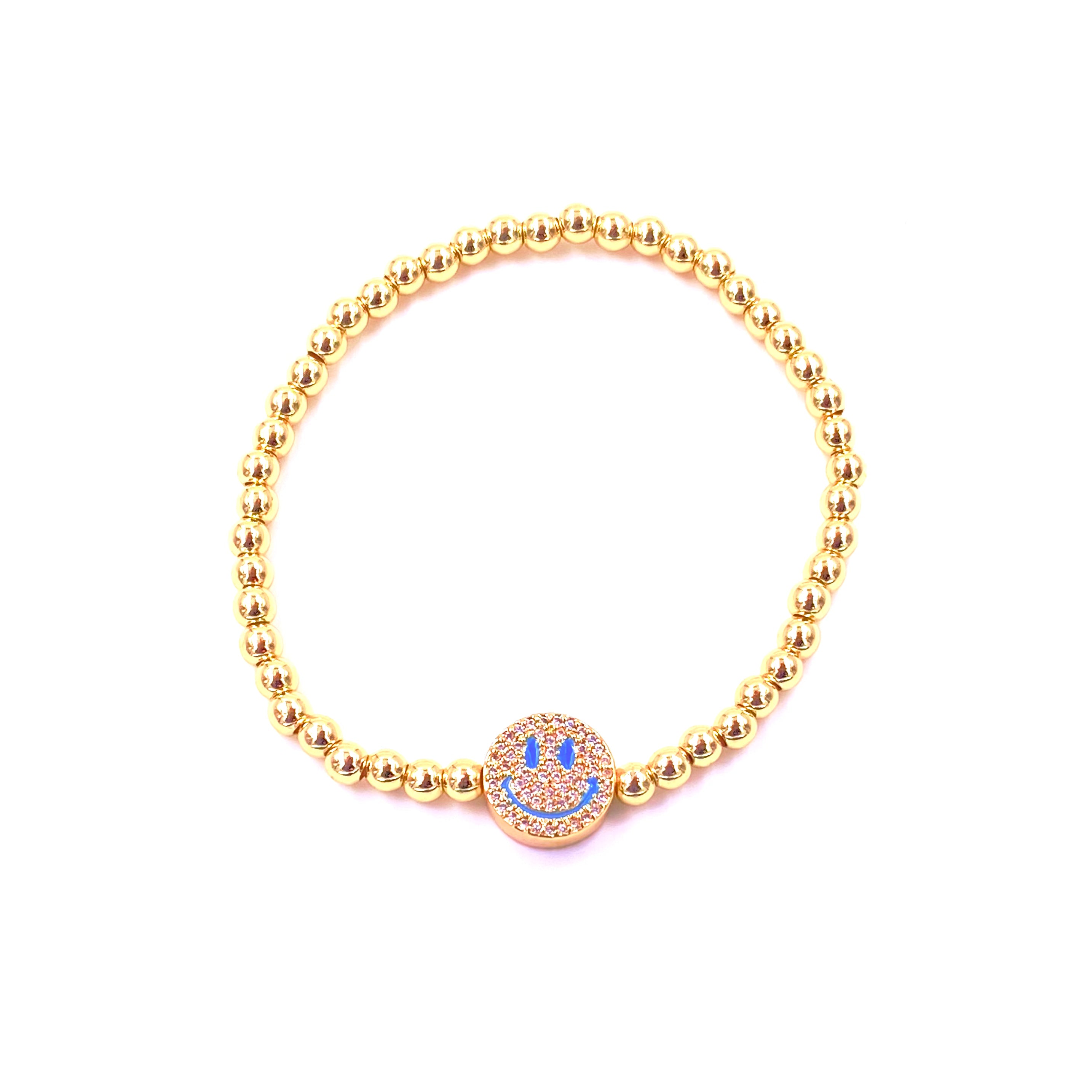 Ashley Gold Stainless Steel Beaded Stretch Bracelet with Smile Charms - Elegant Gold Plated Jewelry for Women, Perfect for Parties, Gifts & Everyday Wear