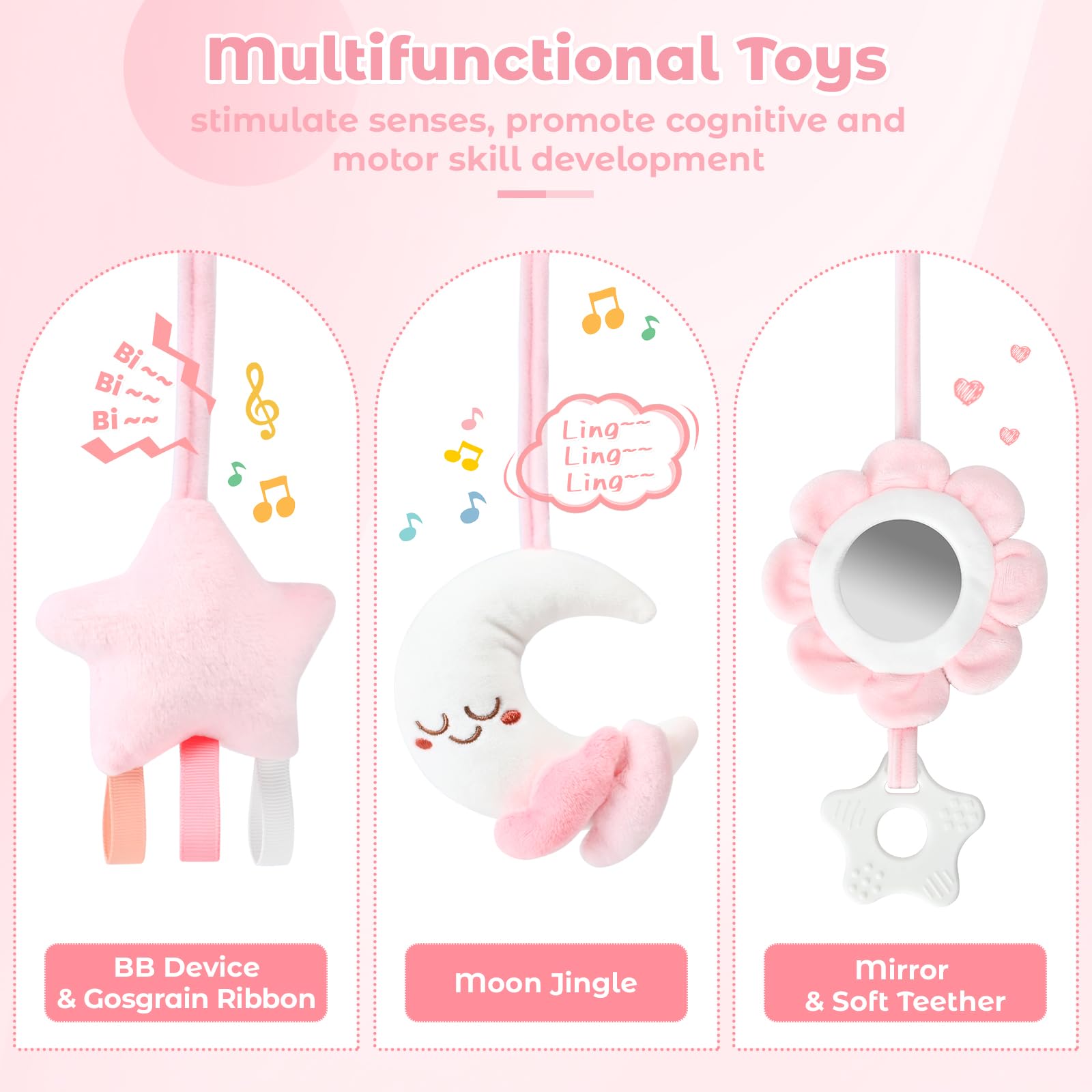 Spiral Baby Car Seat Toy with Mirror & Rattles - Newborn Gift for 0-12 Months - Perfect for Strollers & Cribs