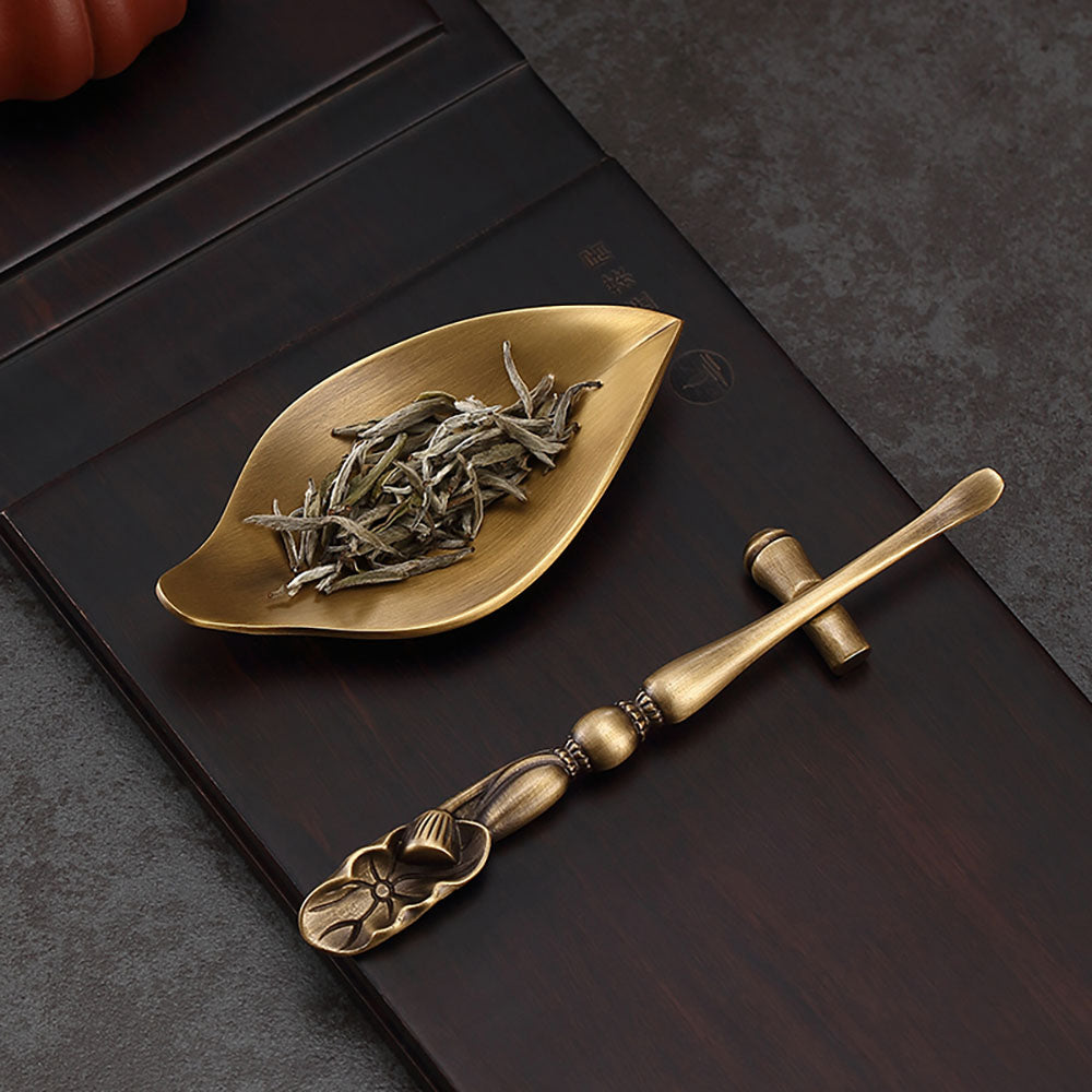 Handmade Brass Tea Holder with Lotus Spoon - Elegant Tea Accessories for Loose Leaf Tea, Perfect for Tea Ceremonies, Home Decor & Gifting