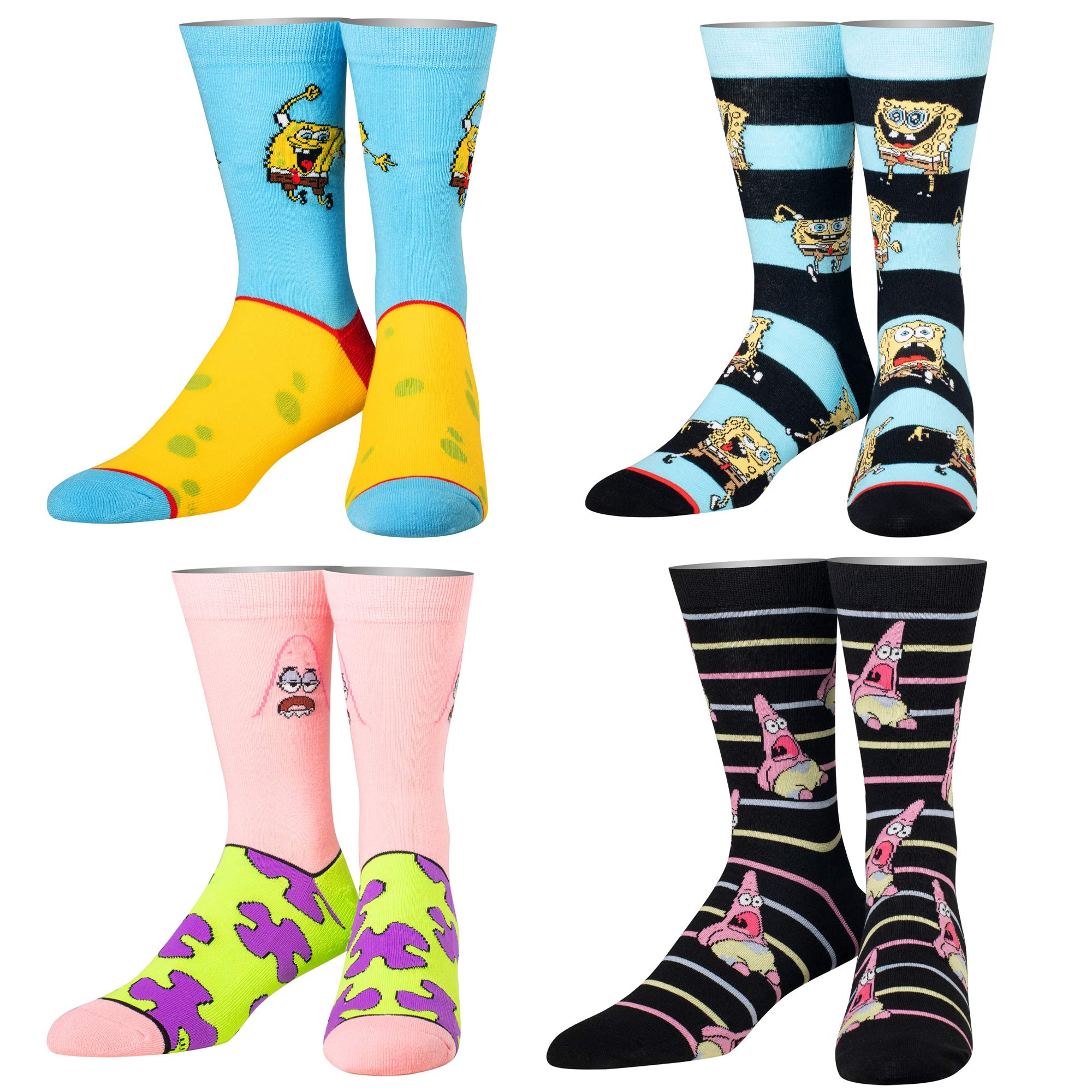 SpongeBob SquarePants Novelty Crew Socks for Men & Women - Fun Cartoon Dress Socks Bundle - Perfect for Cosplay, Gifts, and Everyday Wear