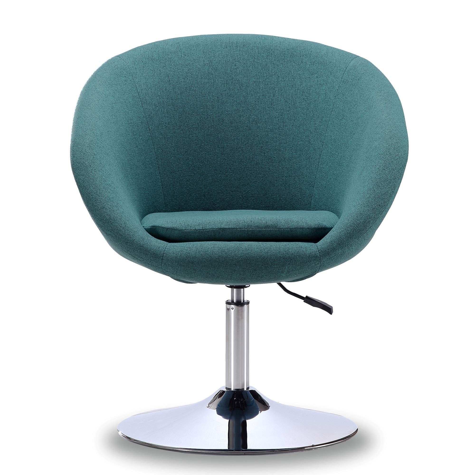 Manhattan Comfort Hopper Adjustable Swivel Accent Chair - 360° Rotation, Upholstered Seat with Modern Bowl Design, Polished Chrome Base - Perfect for Home Office, Living Room & Reading Nook - Sky Blue Fabric Chair for Comfortable Seating & Stylish Decor