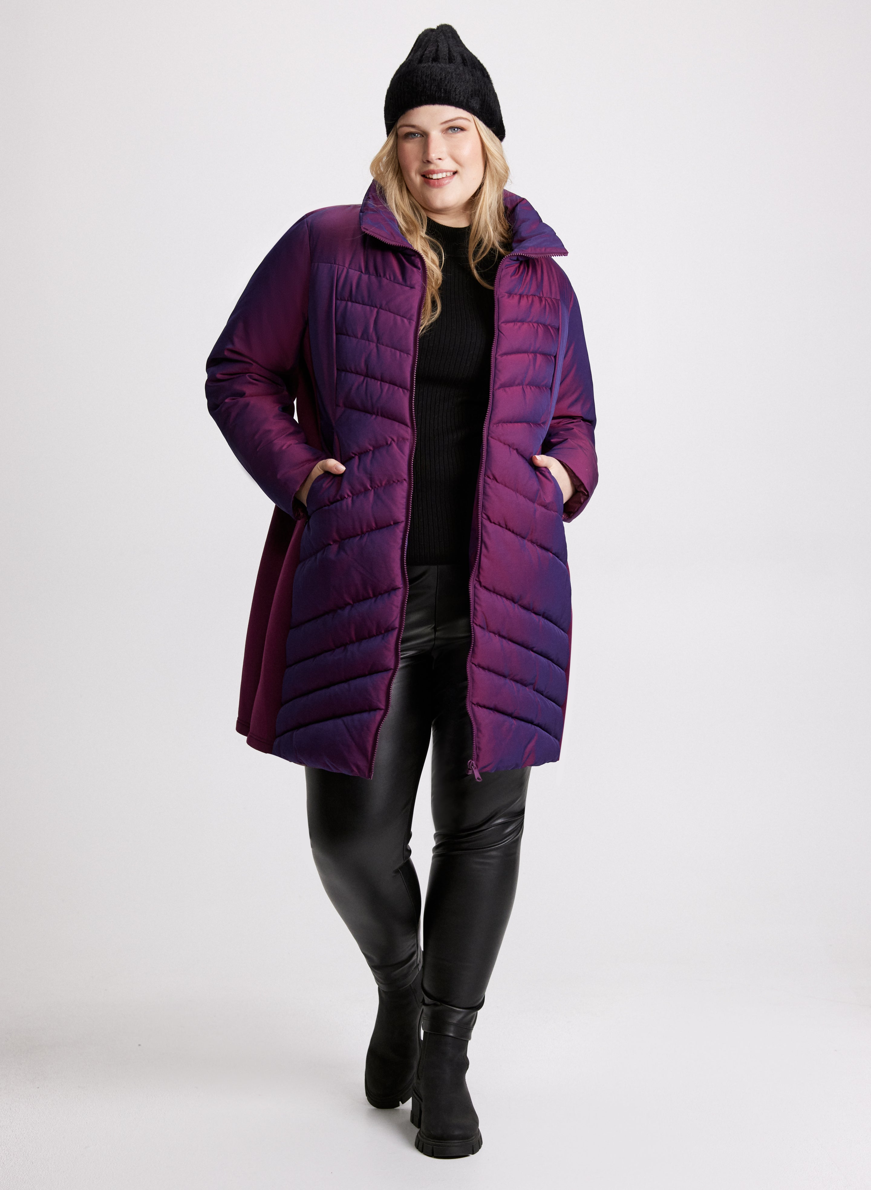 Bernardo Women's Hooded Iridescent Puffer Coat - Winter Warm Waterproof Jacket for Outdoor Activities & Daily Wear