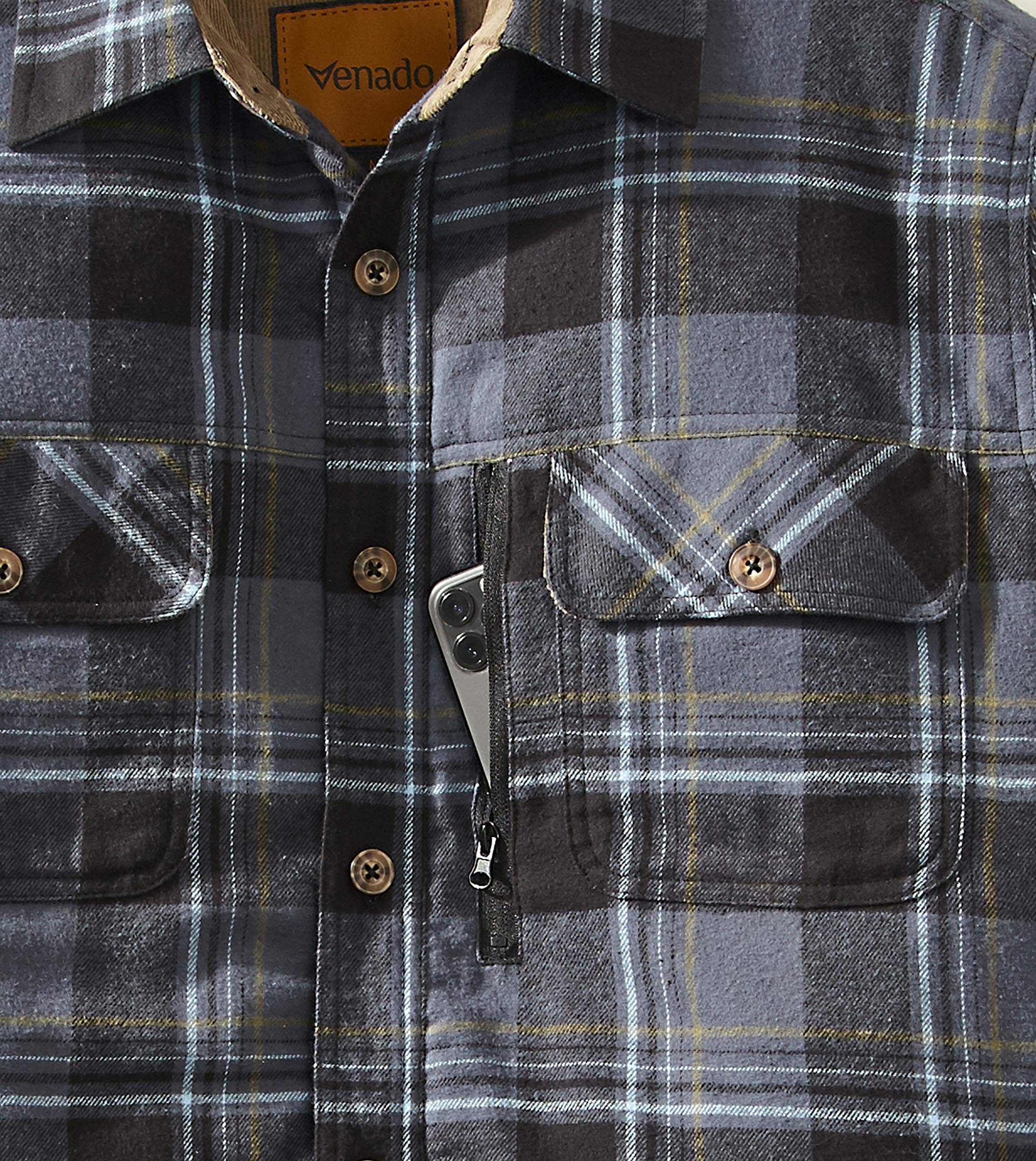 Venado Men's Plaid Flannel Shirt Jacket - Long Sleeve Quilted Lined Brushed Flannel Shirt for Outdoor Camping, Hiking & Casual Wear