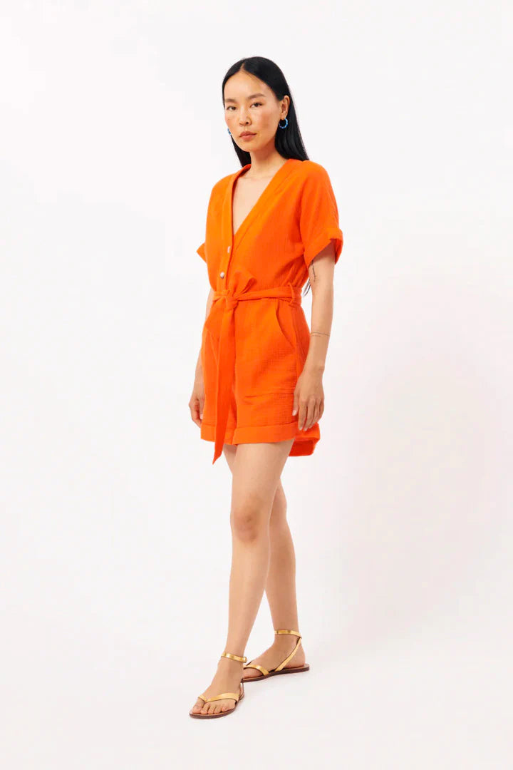 Lika Women's Playsuit Jumpsuit - Orange Romper for Summer, Casual Outfit, Beachwear, Lounge Wear - Perfect for Vacation, Party, and Everyday Comfort