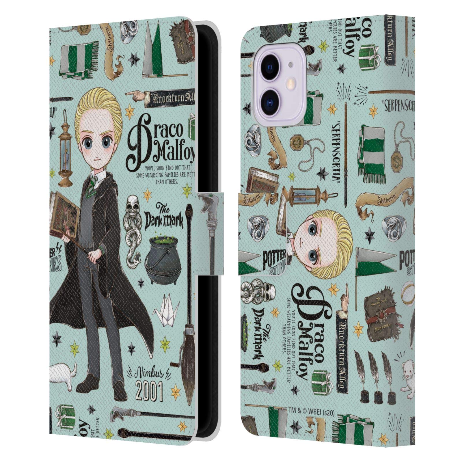 Head Case Designs Harry Potter Draco Deathly Hallows Leather Wallet Case for iPhone 11 - Officially Licensed Protective Cover for Fans & Daily Use