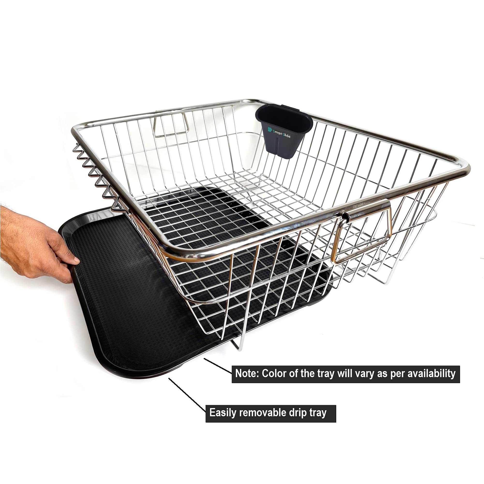 SmartSlide Stainless Steel Dish Drainer & Utensil Drying Rack with Drain Tray - 22 x 17 Inch Kitchen Organizer for Countertop, Sink Side | Perfect for Drying Dishes, Cups & Cooking Tools in Modern Kitchens