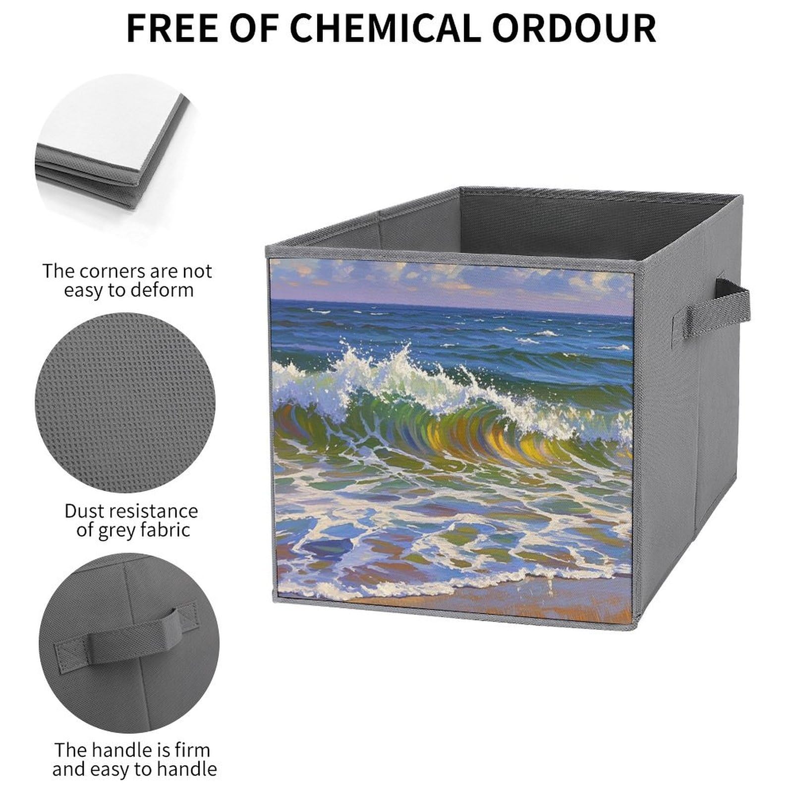 1PCS Foldable Storage Bins with Handle - Large Capacity Waves of The Sea Printed Storage Boxes for Playroom, Office & Home Organization | Perfect for Toys, Books & Clutter Control