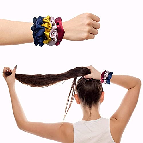 CHIROGRAPHY 5 Pack Large Silk Scrunchies for Women & Girls - Soft Elastic Hair Ties, No-Slip Hair Bands in 5 Colors - Perfect for Workouts, Office, and Everyday Styling
