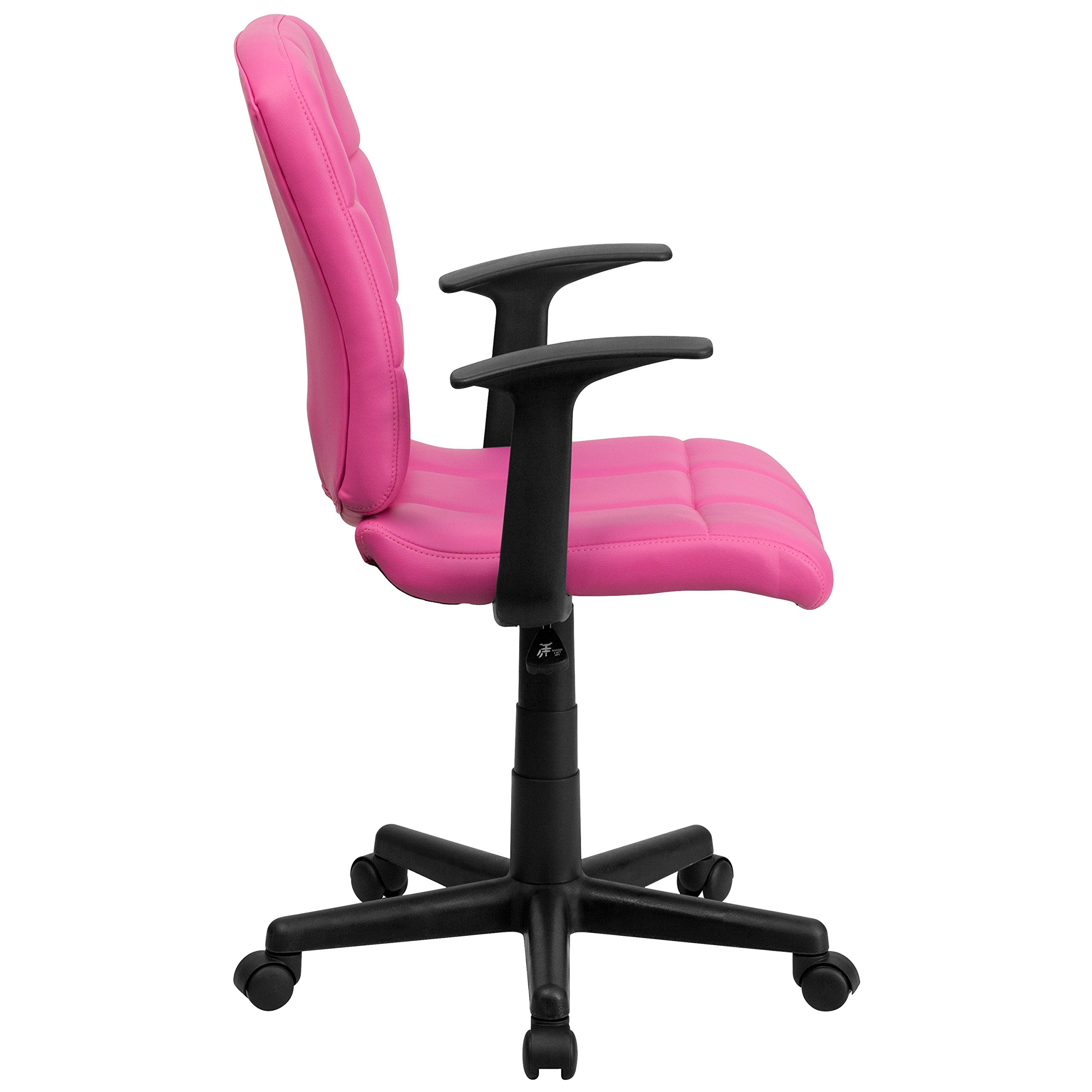 Flash Furniture Clayton Mid-Back Pink Quilted Vinyl Swivel Task Office Chair with Arms - Ergonomic Desk Chair for Home Office, Study & Workspace