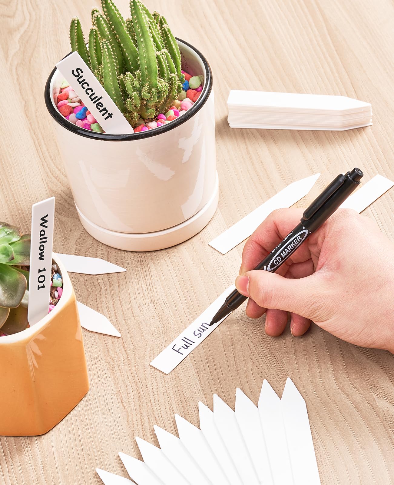 Homenote 200 Pcs 4 Inch Plastic Plant Labels - Waterproof Garden Markers for Seedlings, Vegetables & Outdoor Plants - Includes Permanent Marker - White - Perfect for Gardening, Organizing & Plant Identification