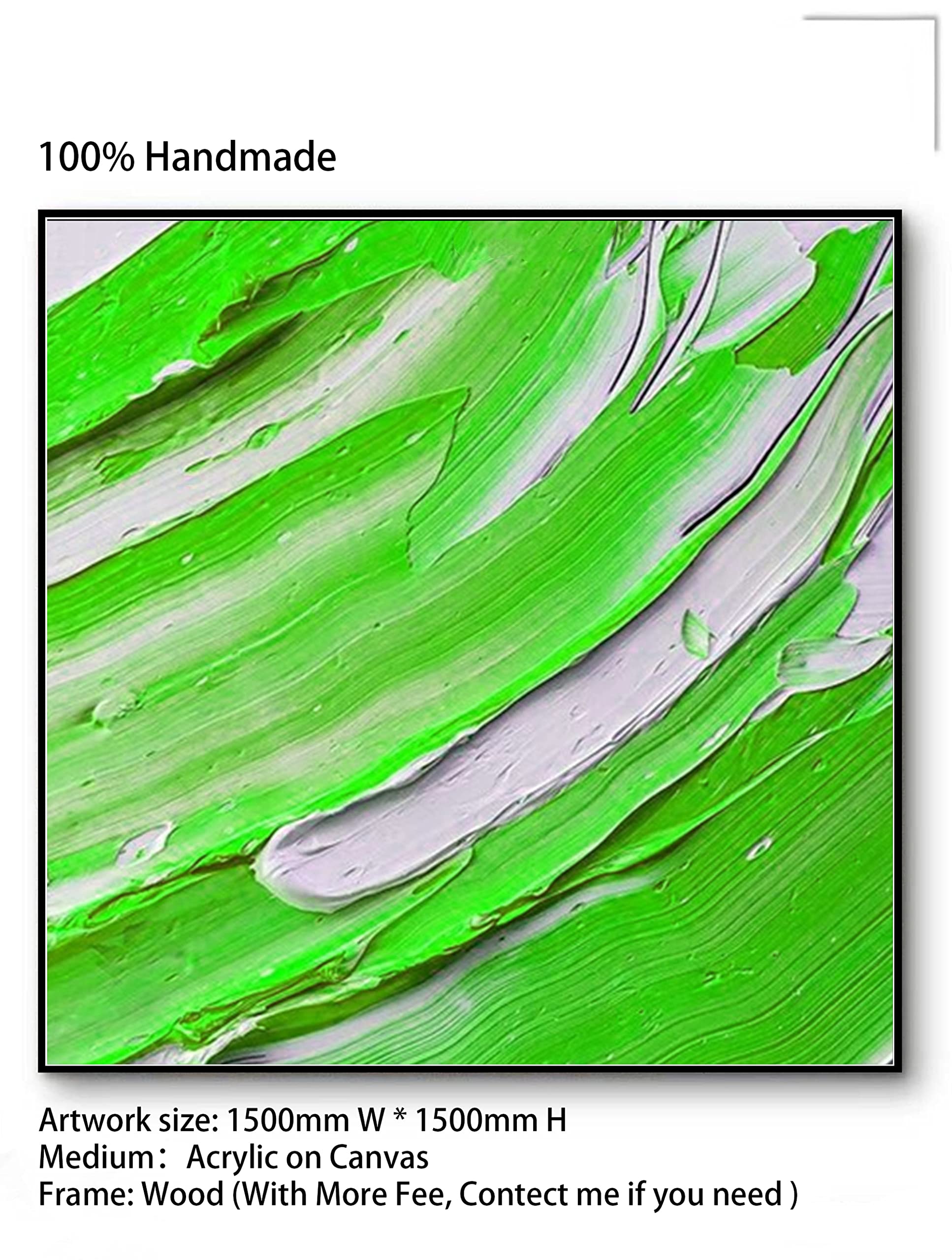 Large Abstract Green Oil Painting on Canvas - 32x32 Inch Wall Art for Home, Bedroom & Office Decor | Handmade Original Artwork for Modern Living Spaces