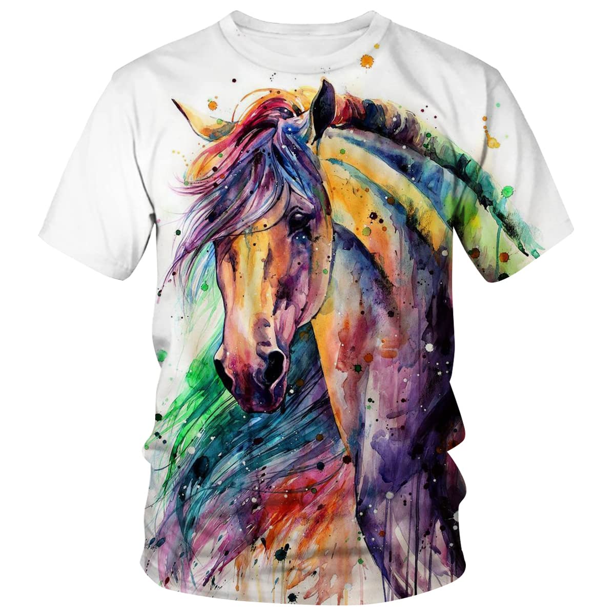 Lurhonp 3D Printed Horse Graphic T-Shirt for Men & Women - Animal Themed Casual Crew Neck Tee - Perfect for Casual Wear, Gifts, and Animal Lovers
