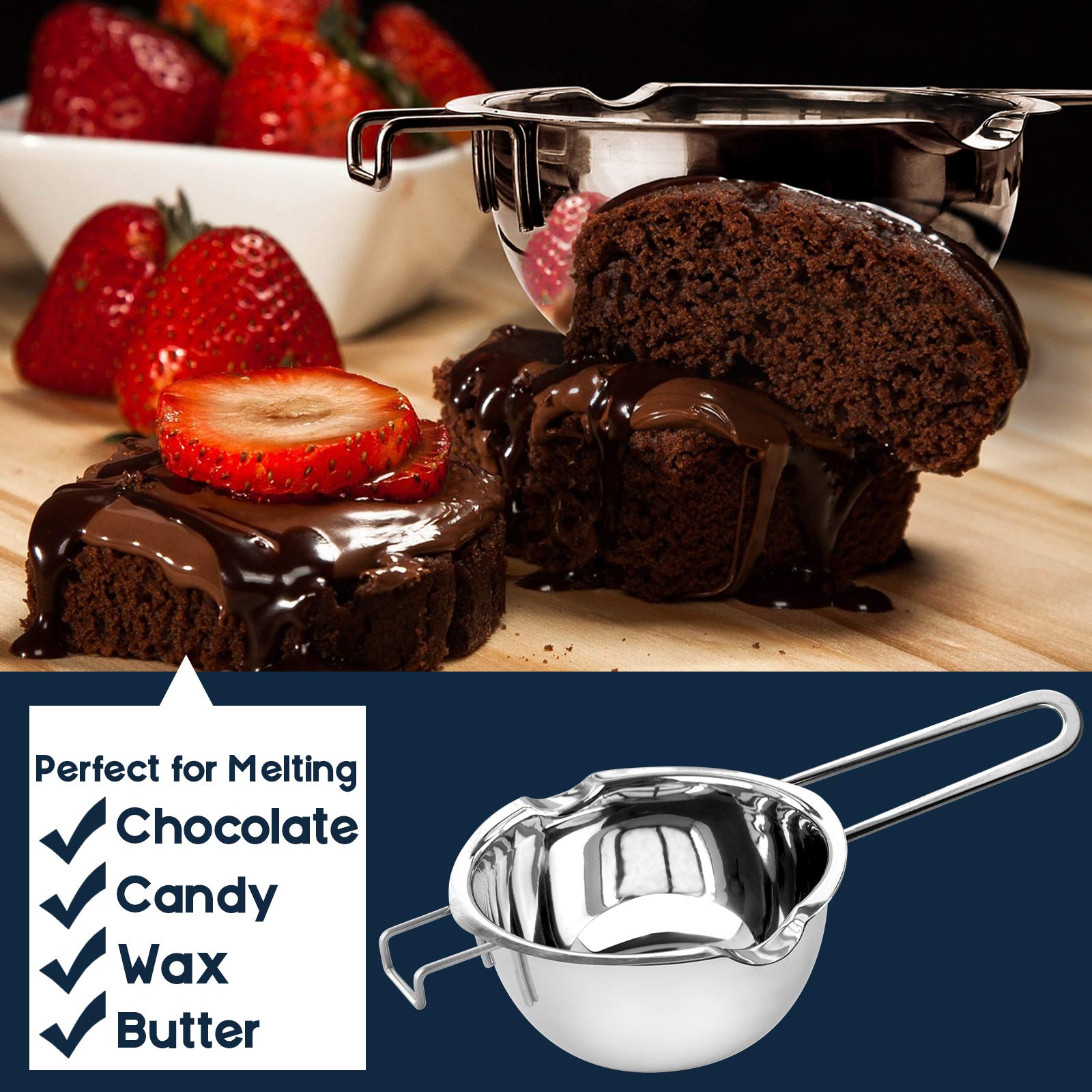 1QT Stainless Steel Double Boiler Chocolate Melting Pot - 304 Food-Grade for Candy, Candle & Soap Making Kit with Silicone Spatula - Perfect for DIY Desserts, Bath Bombs & Home Crafting