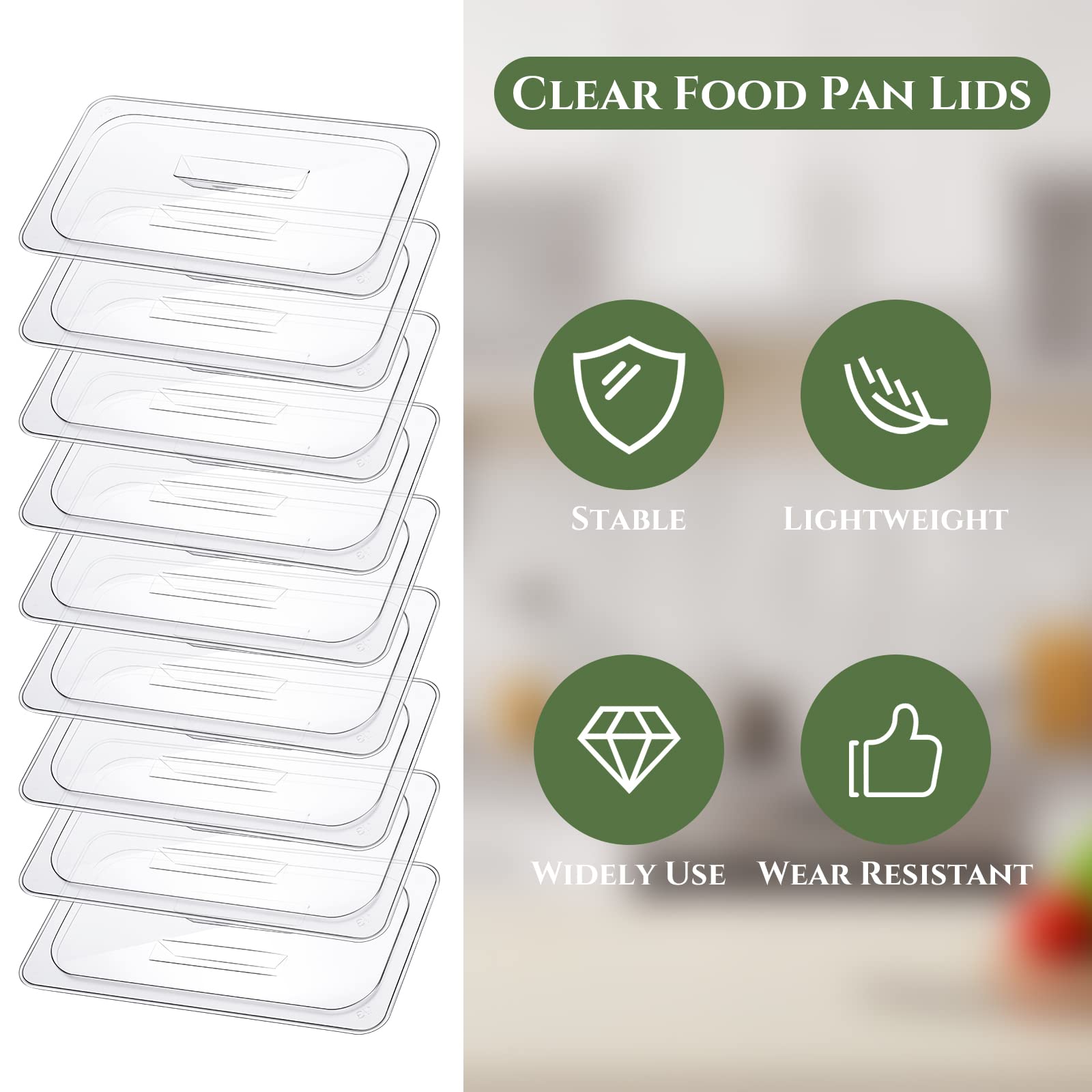 12-Piece Polycarbonate 1/3 Size Food Pan Lids - Clear Commercial Dish Covers with Notched Handles for Restaurant Storage & Meal Prep | Durable, Universal Fit for Food Containers | Perfect for Buffets, Catering & Kitchen Organization