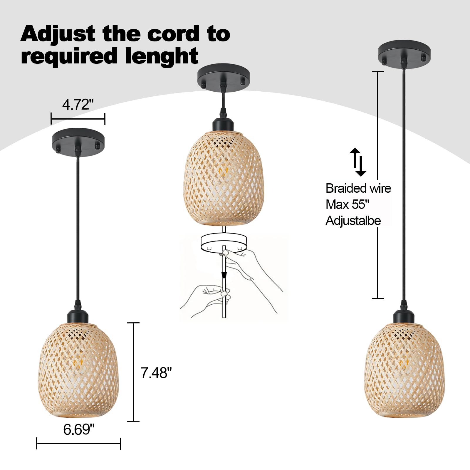 TERLEENART Set of 2 Bohemian Rattan Pendant Lights - Mid Century Modern Woven Bamboo Chandeliers for Kitchen, Dining Room, Living Room & Bedroom - Perfect for Farmhouse, Coastal & Boho Decor Styles