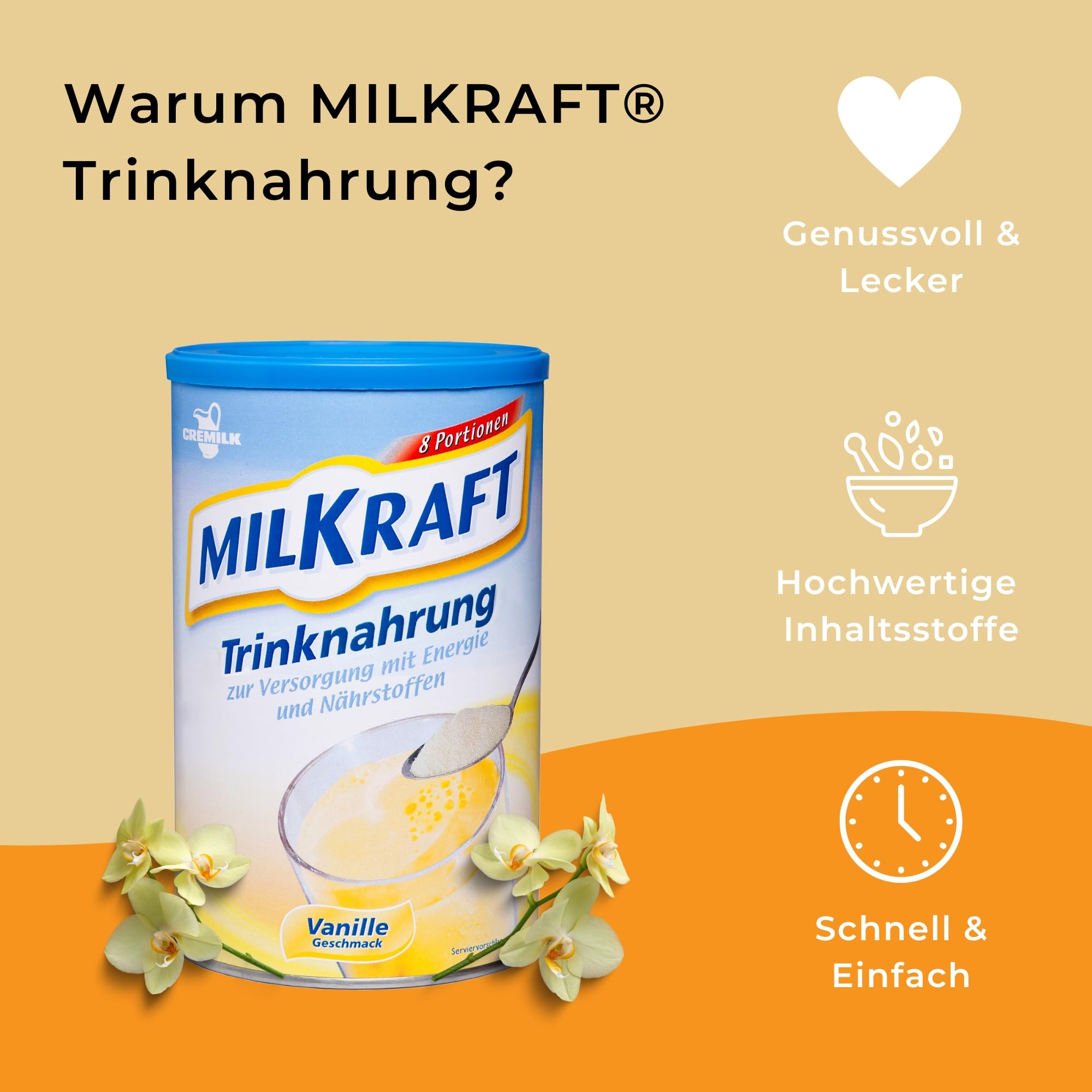 MILKRAFT Vanilla High-Calorie Nutritional Powder 480g - Protein Shake & Carbohydrate Supplement for Adults - Ideal for Weight Gain, Meal Replacement & Sports Recovery - Perfect for Busy Professionals, Athletes & Seniors