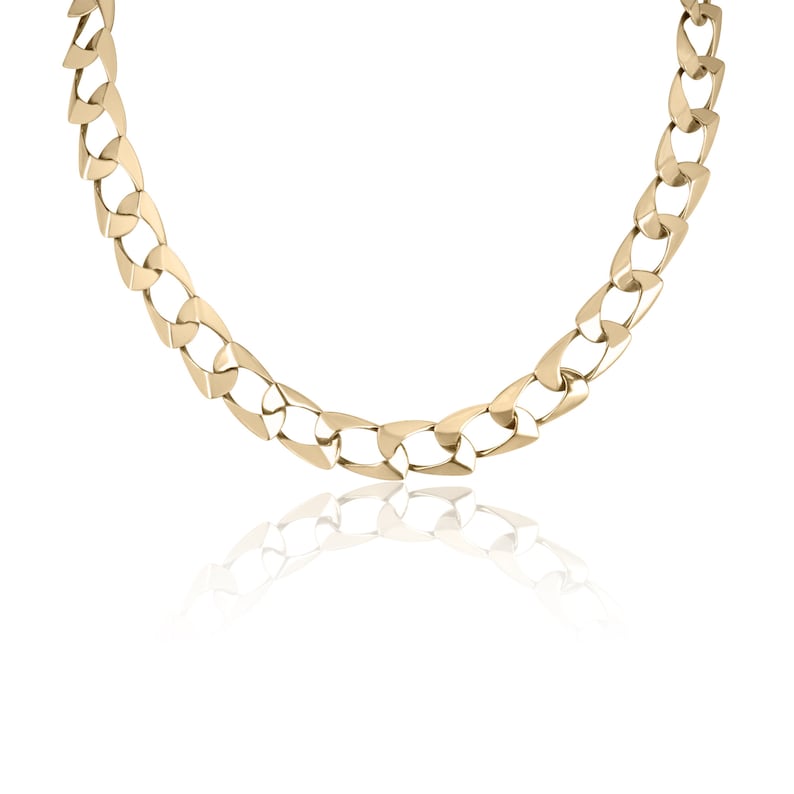 14K Gold Flat Curb Chain Necklace - 16 Inch Length, 9.50 MM Thick - Perfect for Layering, Gift Giving & Everyday Elegance