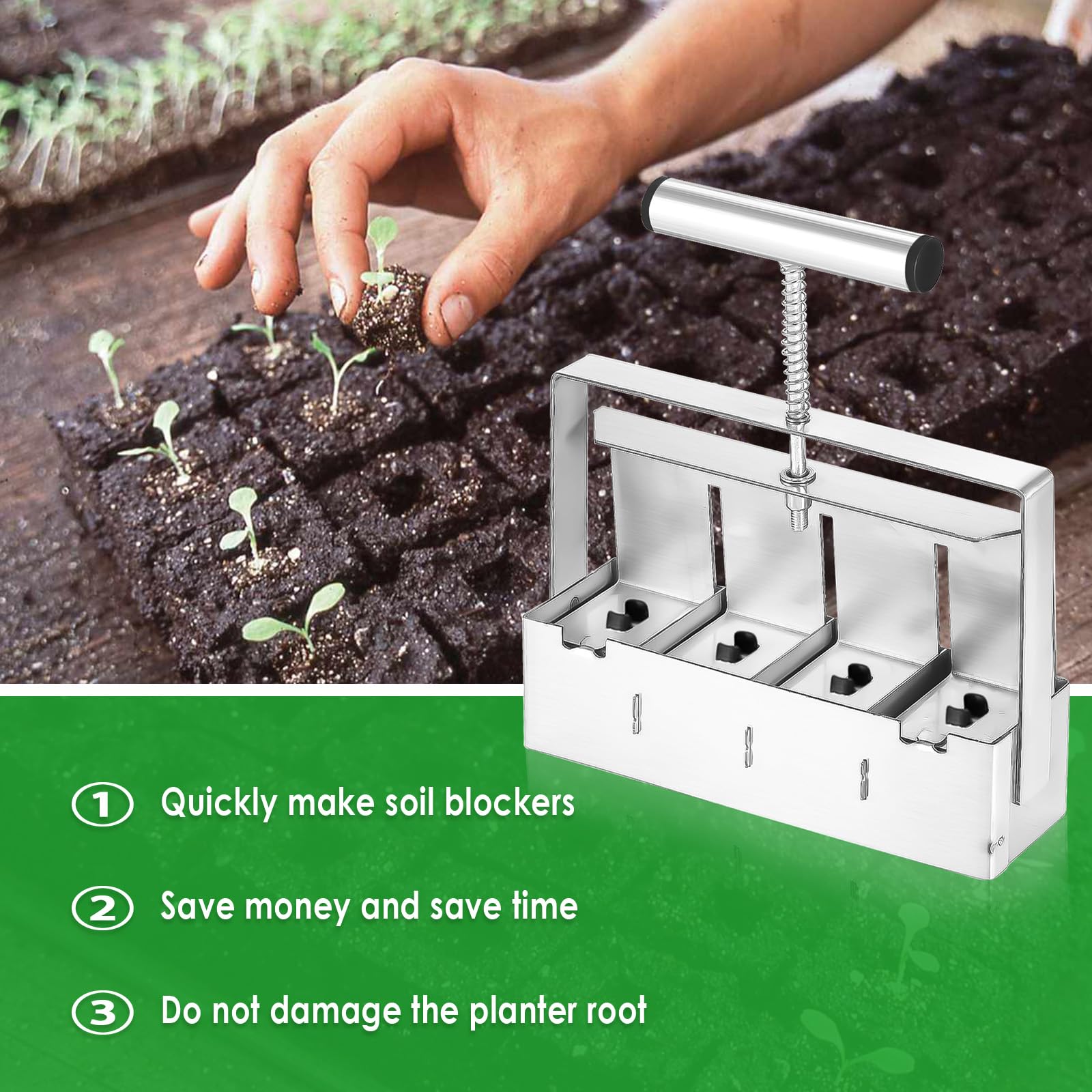 2 Inch Manual Soil Block Maker - Micro Soil Blocker Tool Kit for Seed Starting Trays | Perfect for Home Gardening, Indoor Seed Germination & Organic Farming