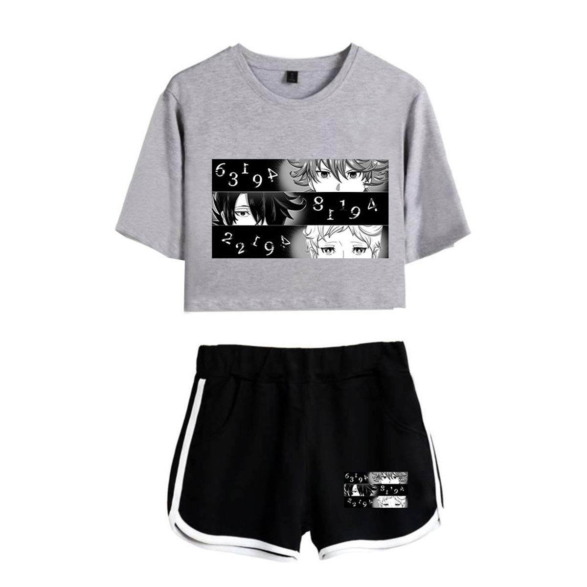 KPOP Anime The Promised Neverland Cosplay Outfit - Emma Norman Ray Manga Tracksuit Set (Top & Shorts) for Conventions, Halloween & Anime Lovers