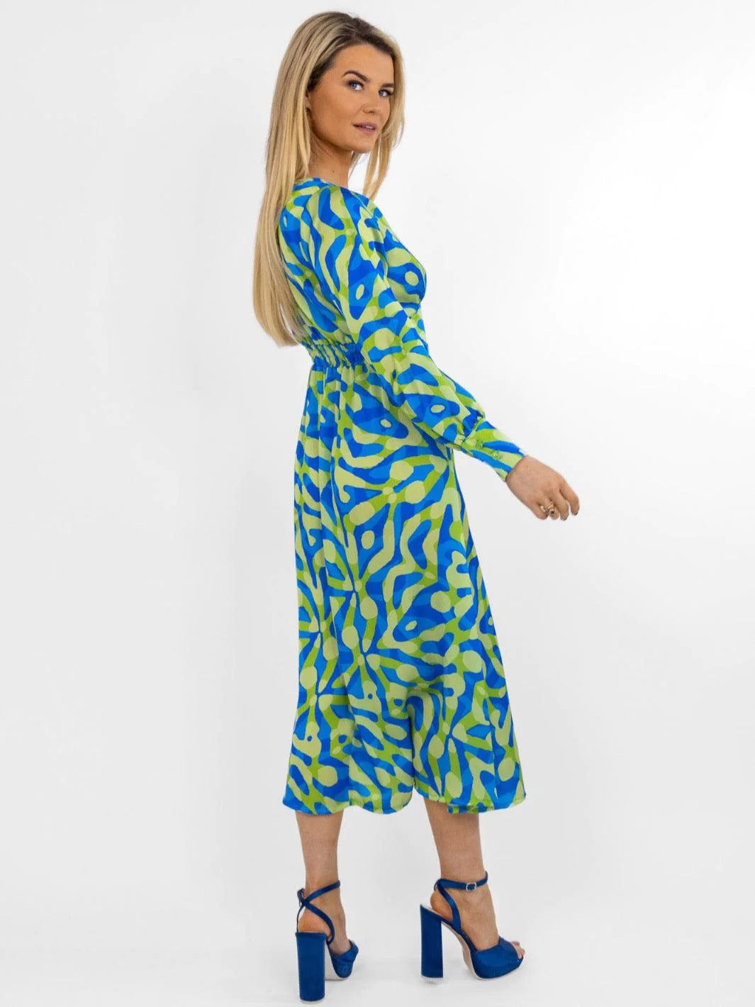 BIRKIN MIDI DRESS in Blue & Green - Elegant Casual Summer Dress for Women, Perfect for Beach Vacations & Date Nights
