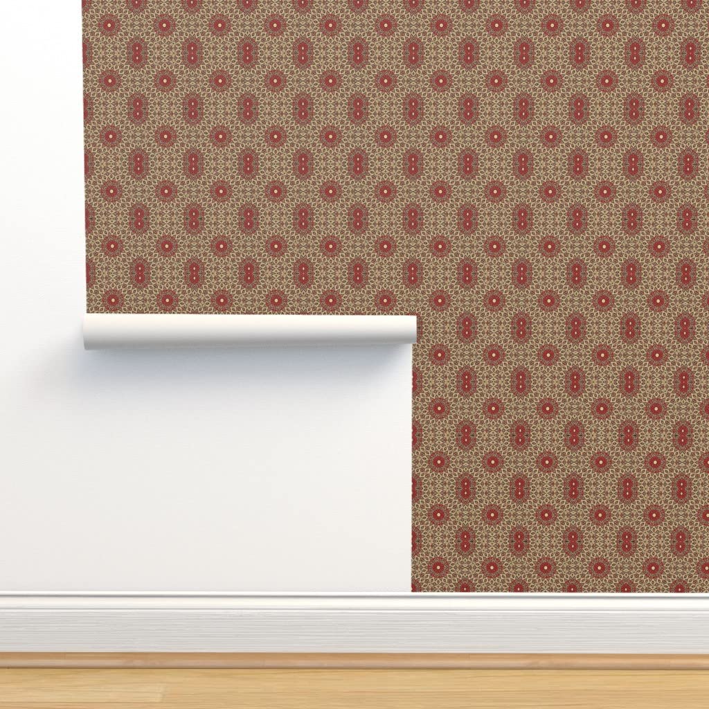 Peel & Stick Removable Wallpaper 9ft x 2ft - Red Yellow Cream Geometric Pattern | Self-Adhesive Wall Decal for Bedroom, Living Room, Nursery & Office Decor | Easy DIY Home Improvement