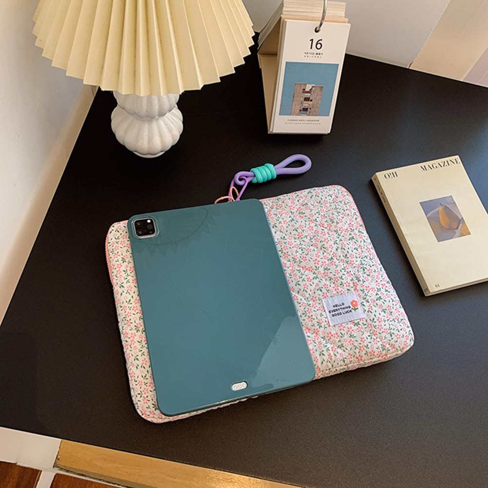 Puffy Quilted Laptop Sleeve Case for 15 Inch MacBook Air/Pro - Floral Cute Laptop Bag for Women & Girls, Aesthetic Protective Macbook Cover with Soft Padding, Perfect for Work, School & Travel Accessories