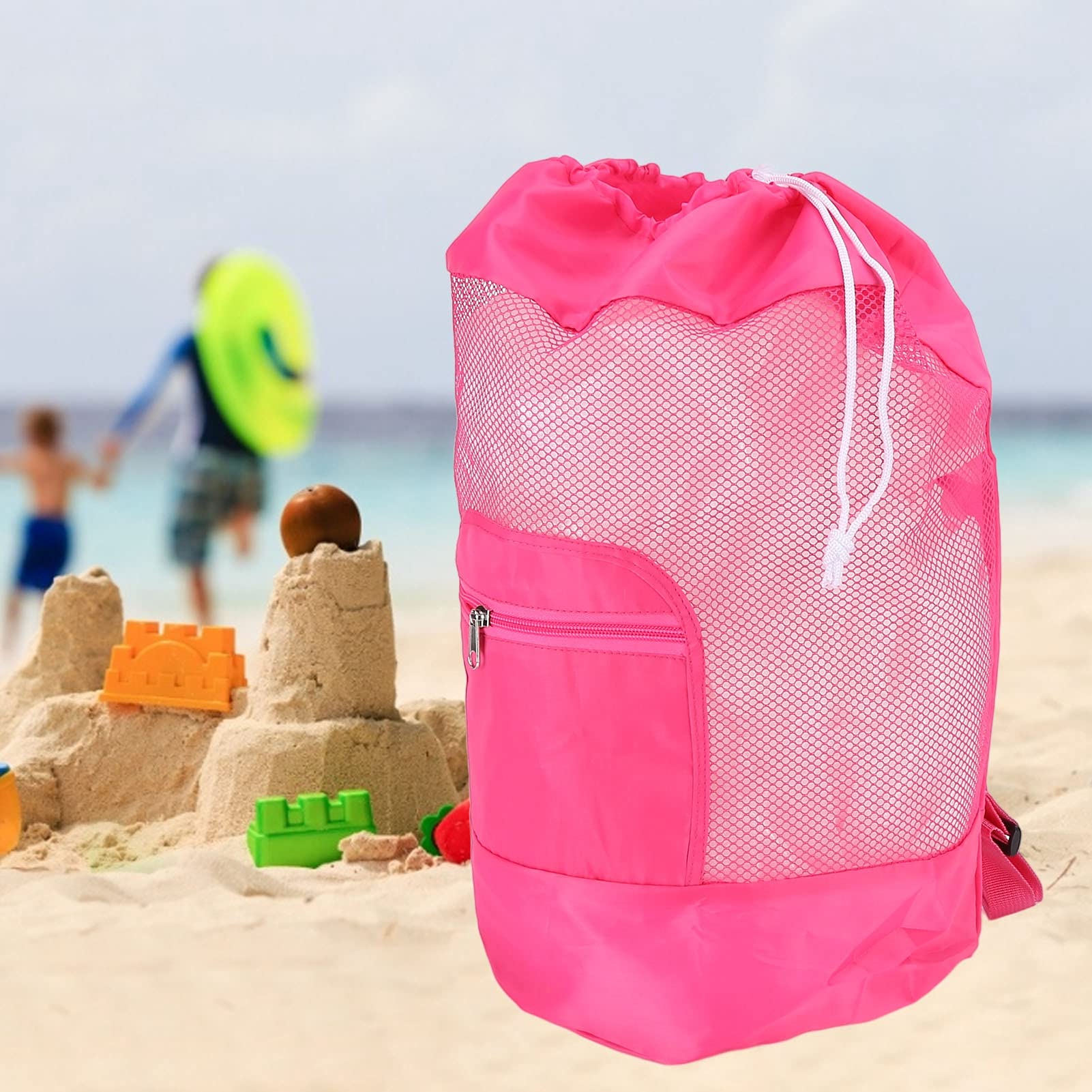 **Mesh Beach Bag - Foldable Drawstring Toy Tote & Grocery Storage Net Bag for Pool, Beach Picnic, Travel & Family Essentials | Lightweight & Durable**