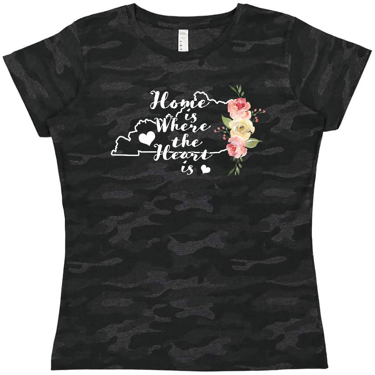 Inktastic Kentucky Home is Where The Heart is Watercolor Women's T-Shirt - Soft Vintage Graphic Tee for Casual Wear & Southern Pride Outfits