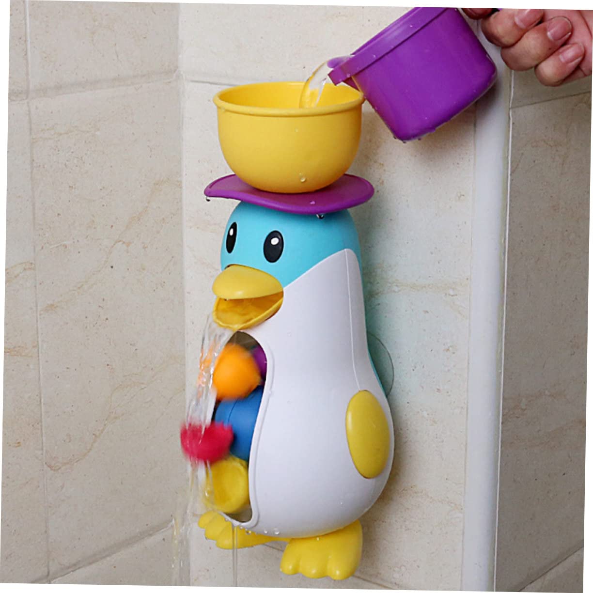 VICASKY 2 Sets Penguin Windmill Bath Toys - Wind Up Waterfall Suction Toys for Kids, Plastic Bathtub Toys for Toddlers - Fun Bath Time & Pool Playtime for Children