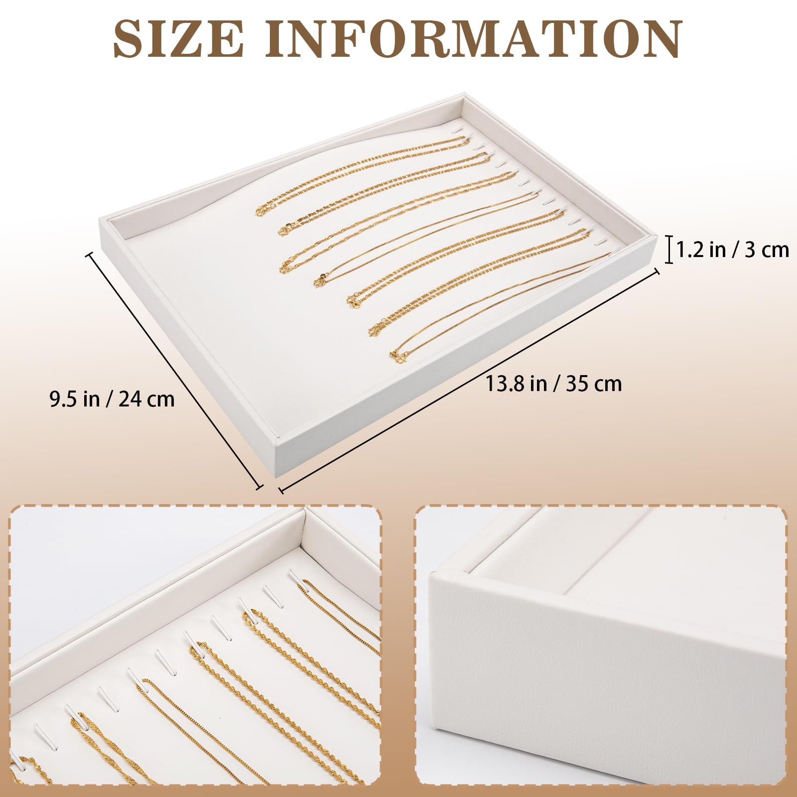 Polmart Stackable Necklace & Jewelry Organizer - 2 Pack White Leatherette Storage Trays for Necklaces, Rings, Earrings | Perfect for Vanity, Dresser, Travel & Gift Giving