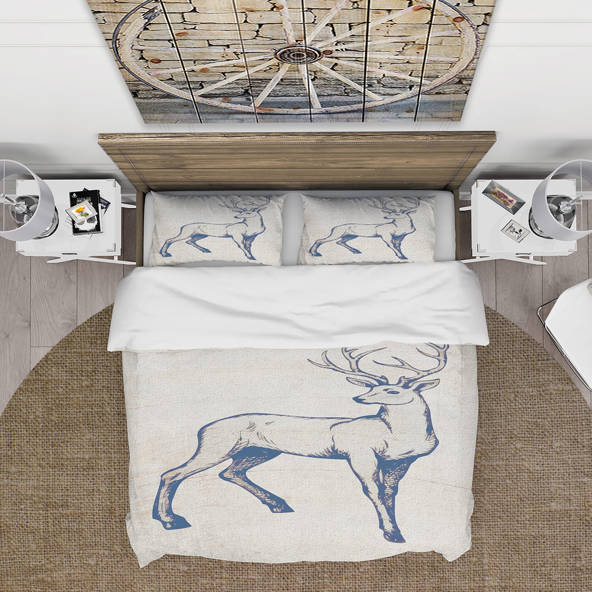 DesignQ Deer Wild & Beautiful Farmhouse Duvet Cover Set - King Size Blue 3-Piece All Season Bedding | Cozy Farmhouse Style for Master Bedroom, Guest Room & Vacation Homes