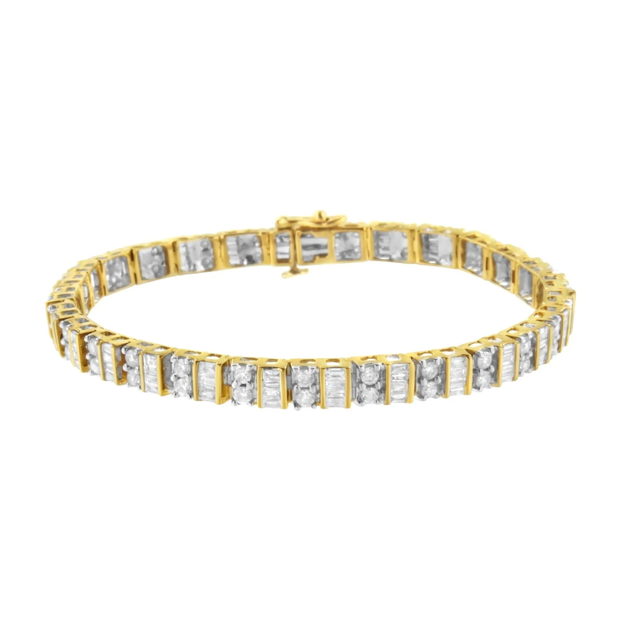 10K Yellow Gold 4.0 Cttw Alternating Baguette & Round Cut Diamond Ring for Women - Elegant Wedding, Engagement & Anniversary Jewelry Gift