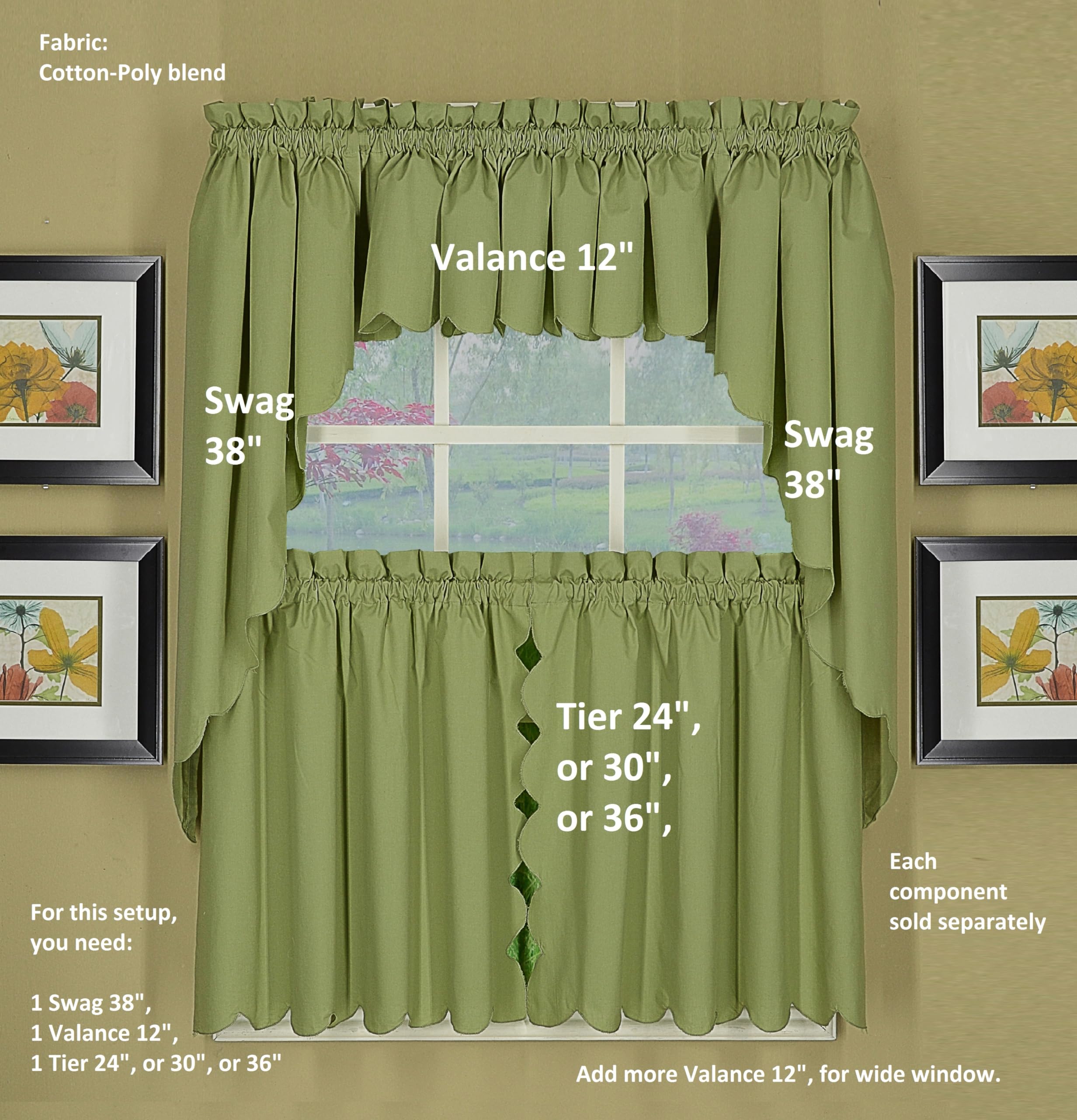Orleans Scallop Curtain Pair - Sage Green 60