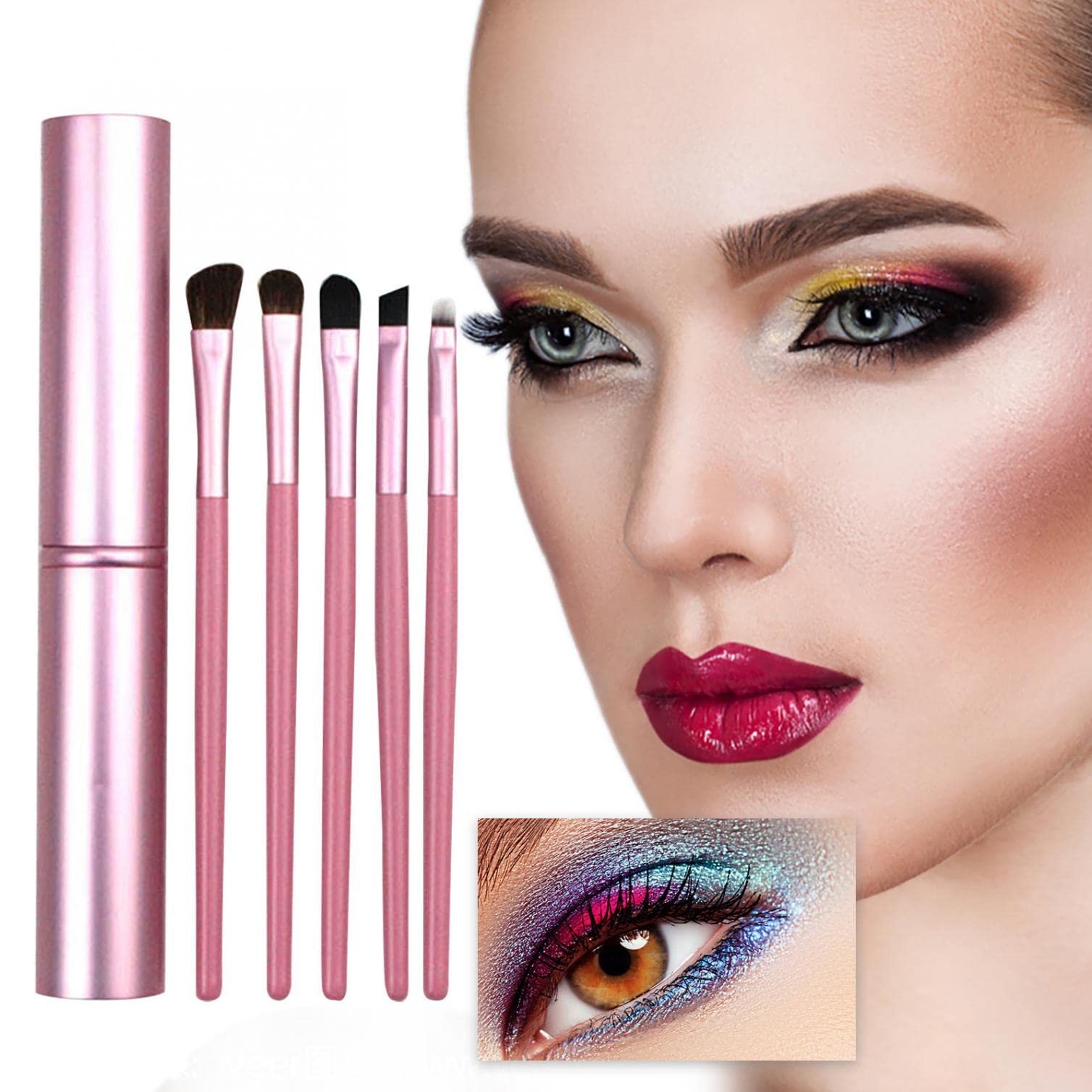 5-Piece Professional Eye Makeup Brush Set - Eyeshadow Blending, Crease, Shader, Detailer & Eyelash Brushes for Flawless Makeup Application | Perfect for Daily Use, Professional Makeup Artists & Travel