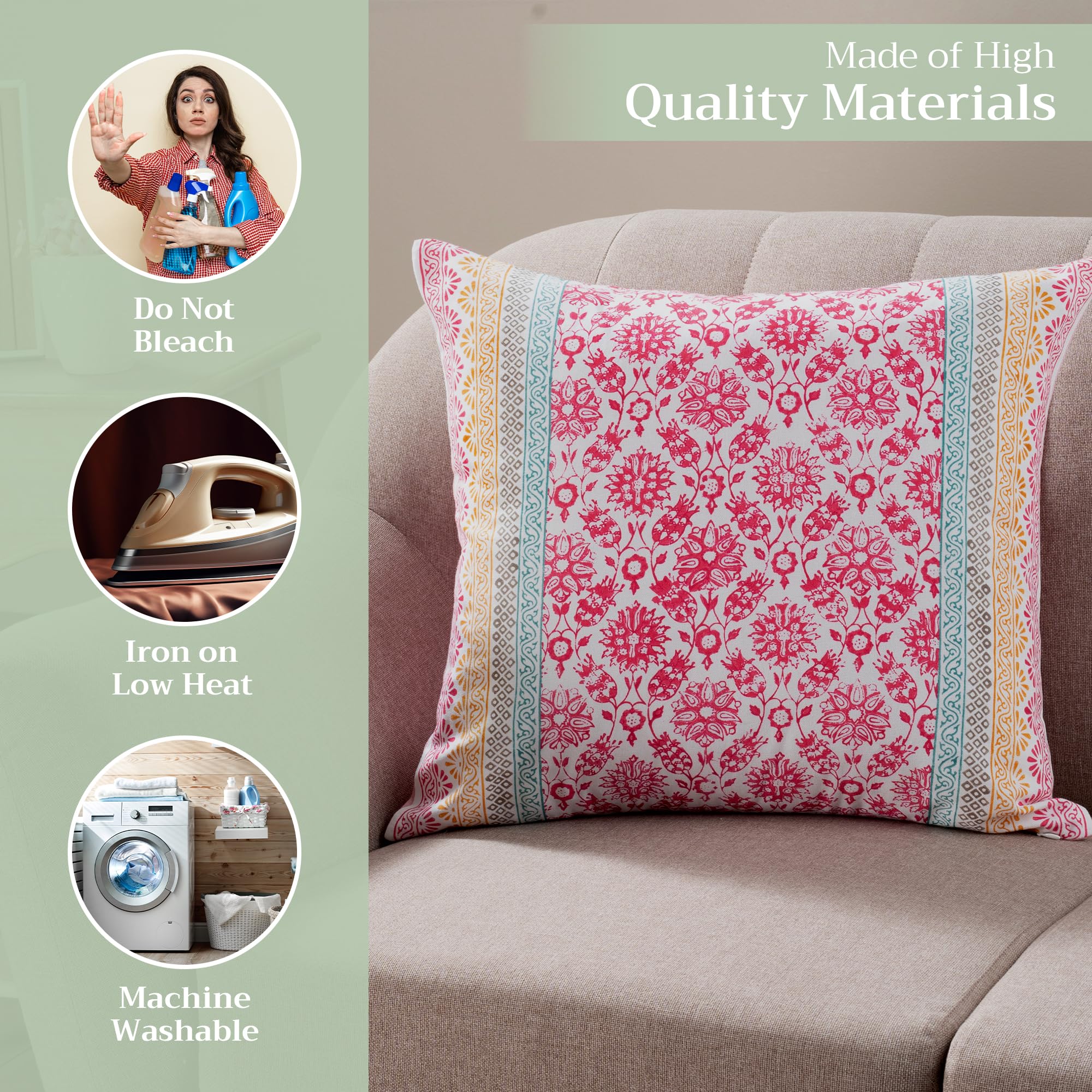 Maison d'Hermine 20x20 Inch Decorative Pillow Covers - 100% Cotton Square Throw Pillow Covers with Hidden Zipper for Sofa, Couch, Bed & Home Decor | Easter Home Decoration & Seasonal Living Room Accents