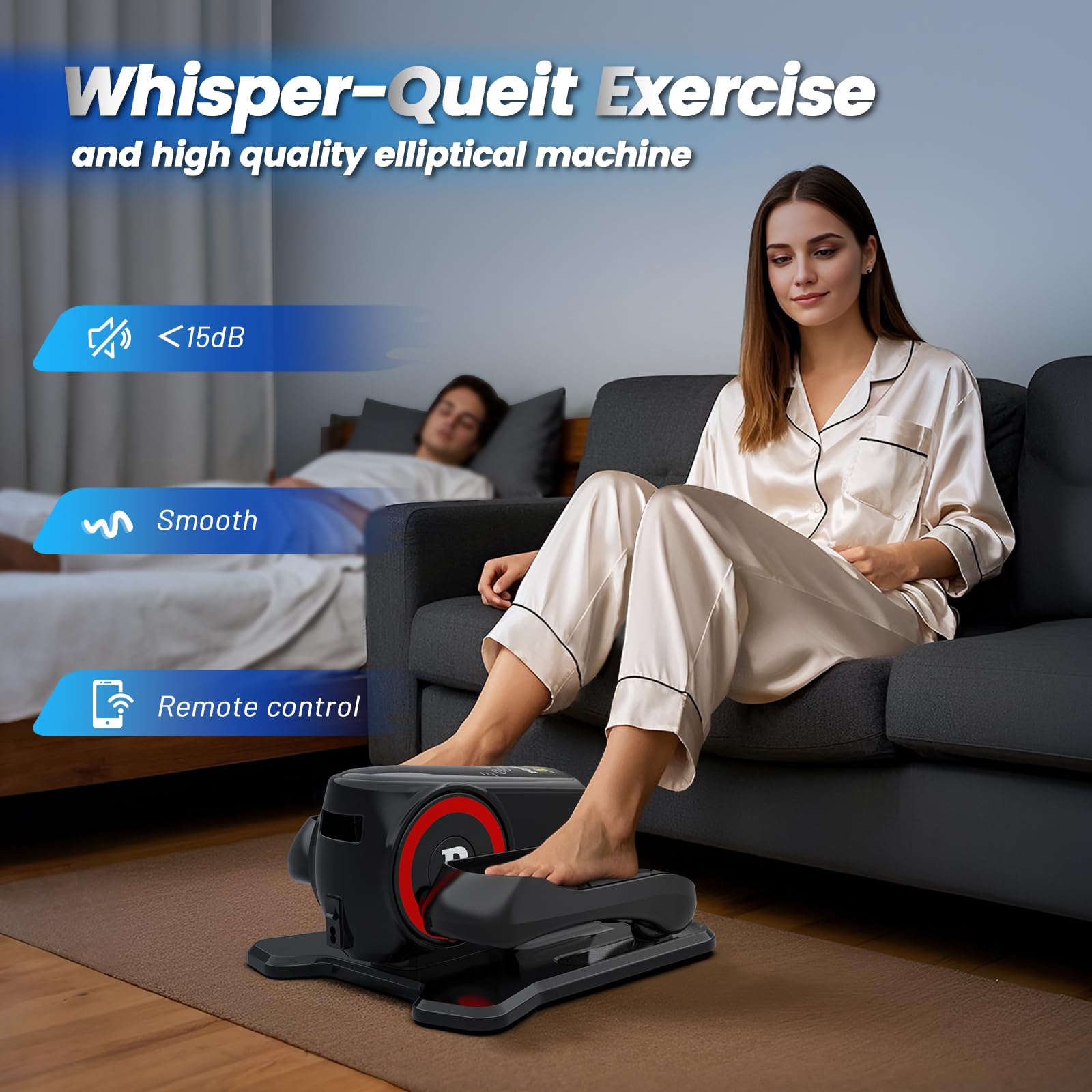 Under Desk Elliptical Machine - Bluetooth Speaker, 12 Speed Adjustable Leg Exerciser with Remote Control & LCD Touchscreen | Auto/Manual Modes | Perfect for Seniors, Office Workers & Home Workouts