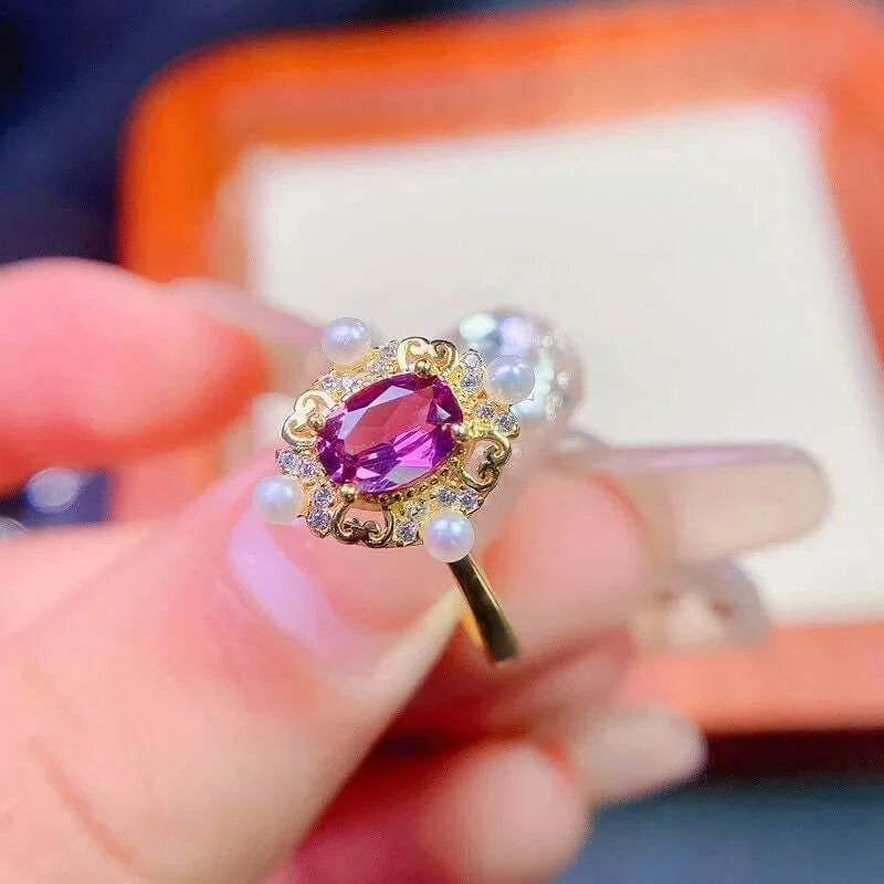Baroque Rhodolite Pearl Rings for Women – Vintage Style Gemstone Jewelry – Perfect for Weddings, Parties & Special Occasions