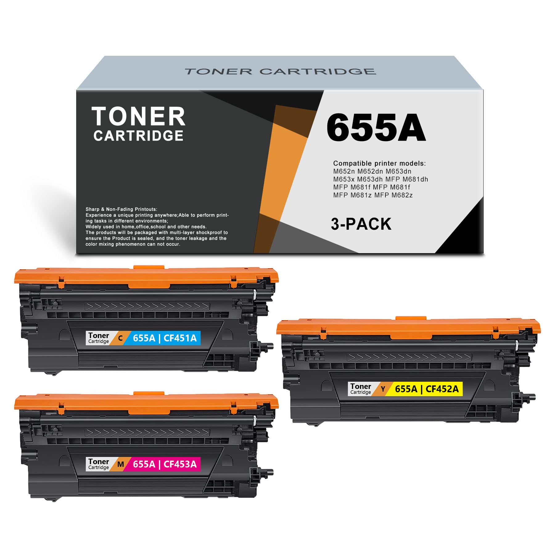 ARSEINK Compatible 655A CF451A CF453A CF452A Toner Cartridge (3 Pack, C/M/Y) - Replacement for HP M652n M652dn M653dn M653x M653dh MFP M681dh M681f M681z M682z Printers - Perfect for Office & Home Printing Needs